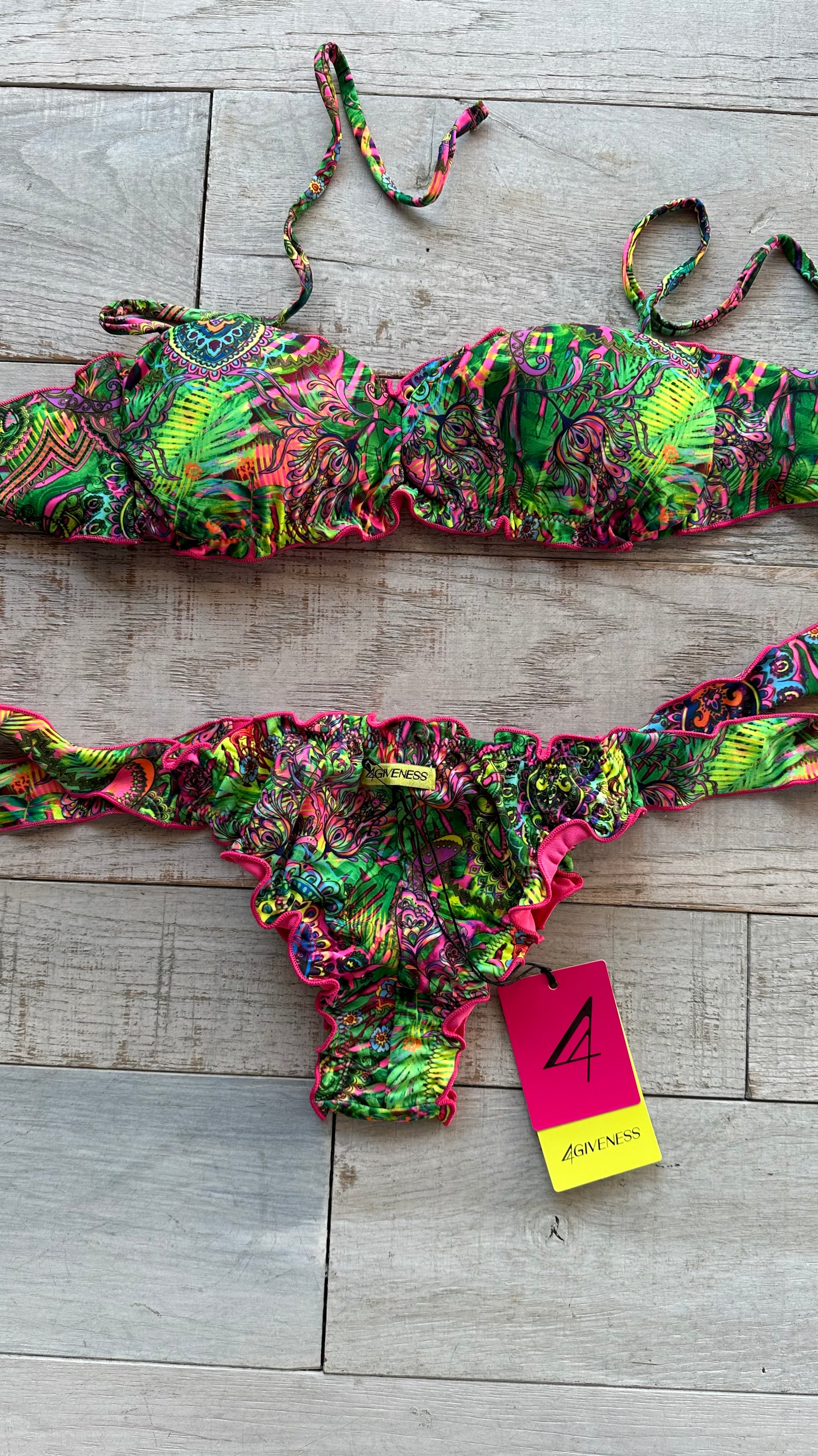 Bikini Fascia Sbambolata Frou Frou Verde Floreale