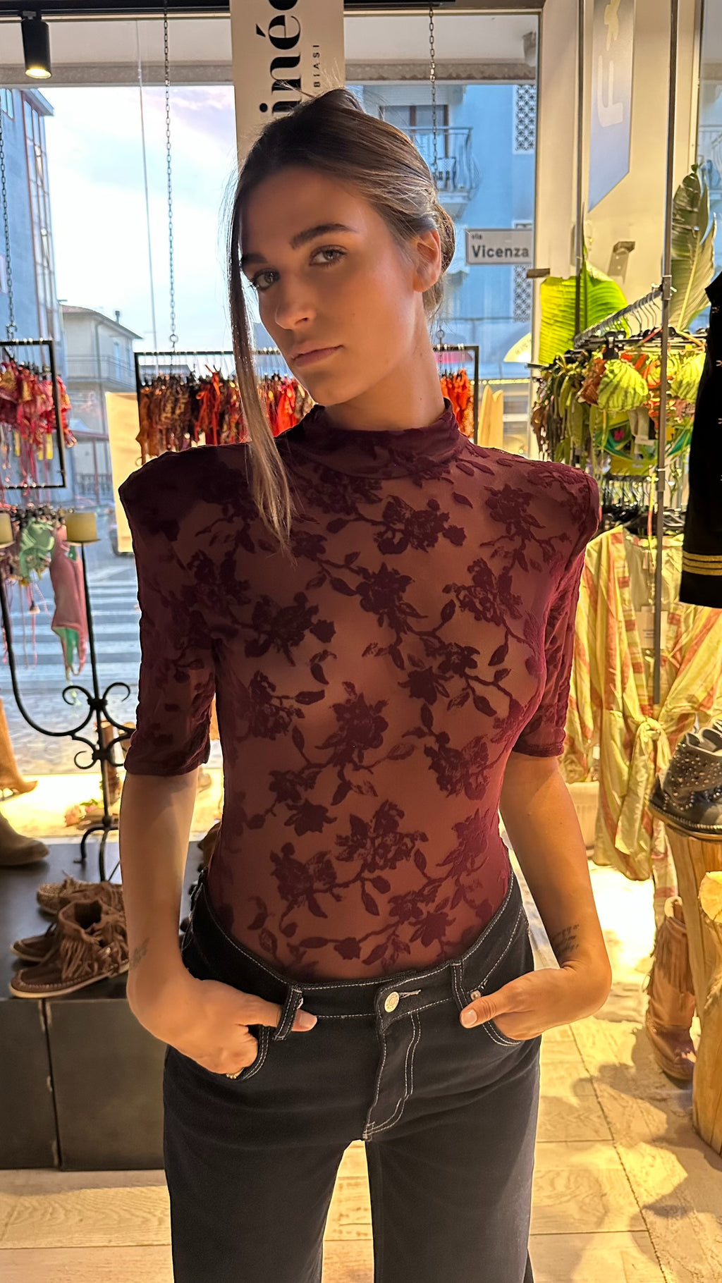 Body in Toulle e Velluto Bordeaux