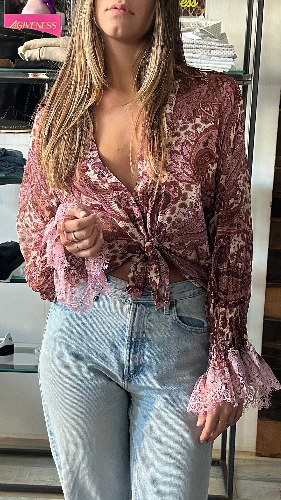Camicia Blusa Paisley Rosa con Pizzo – Bohème