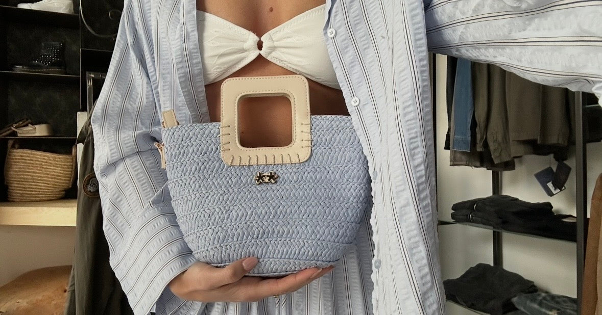 Mini Bag in Raffia Azzurra By FK