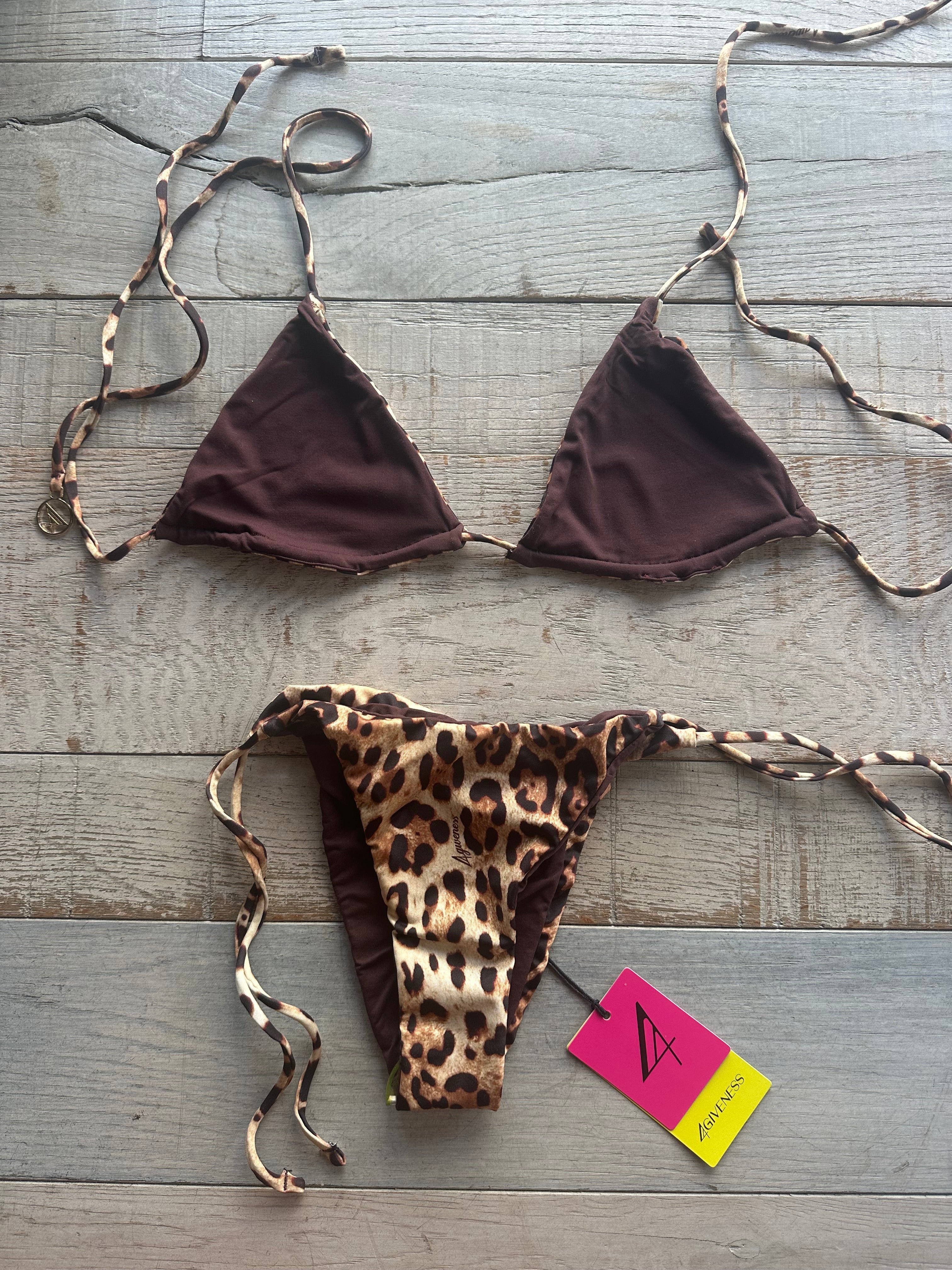 Triangolo Double Face in Lycra Leopardato