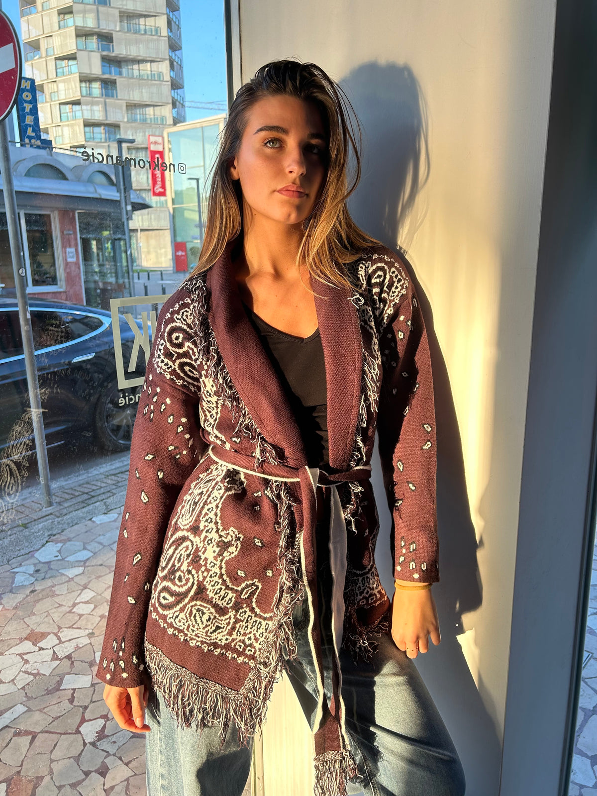 Cardigan Long Bandana Marrone Cioccolato