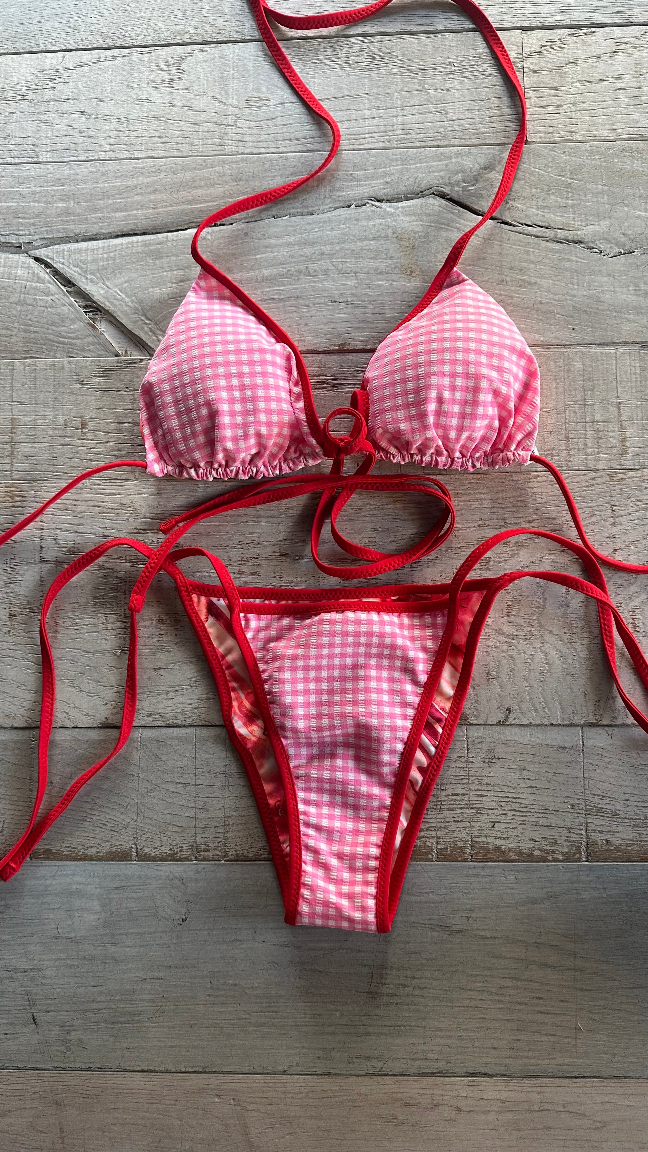 Triangolo Quadri Rosa e Rosso Double Face