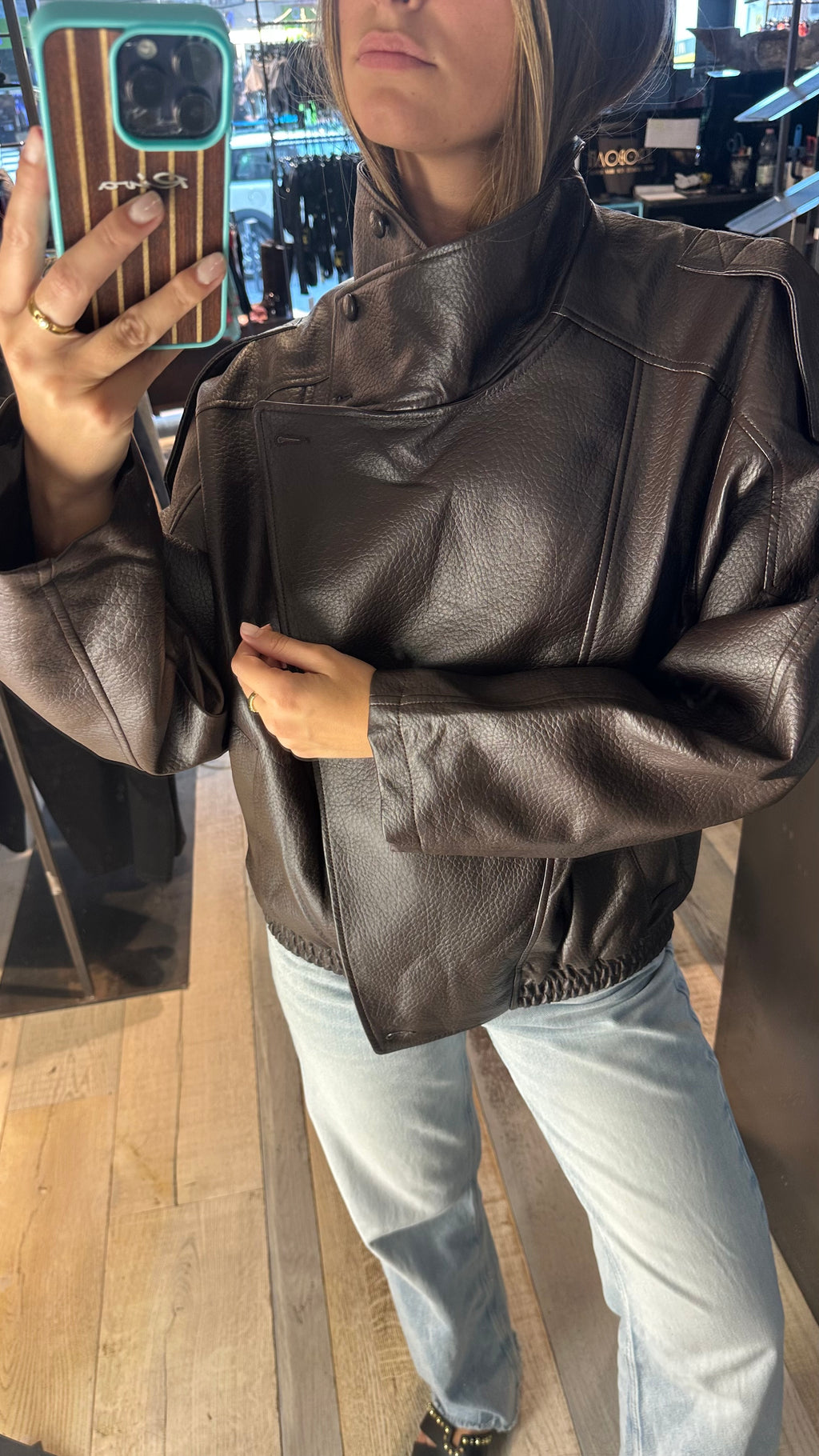 Giacca chiodo in Ecopelle Marrone «Aviator»