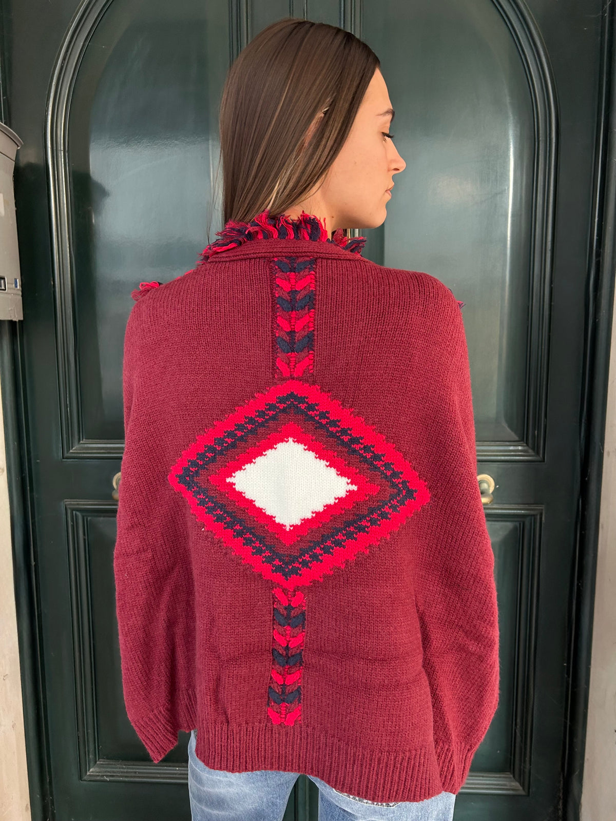 Cardigan Long Azteco Rosso Bordeaux