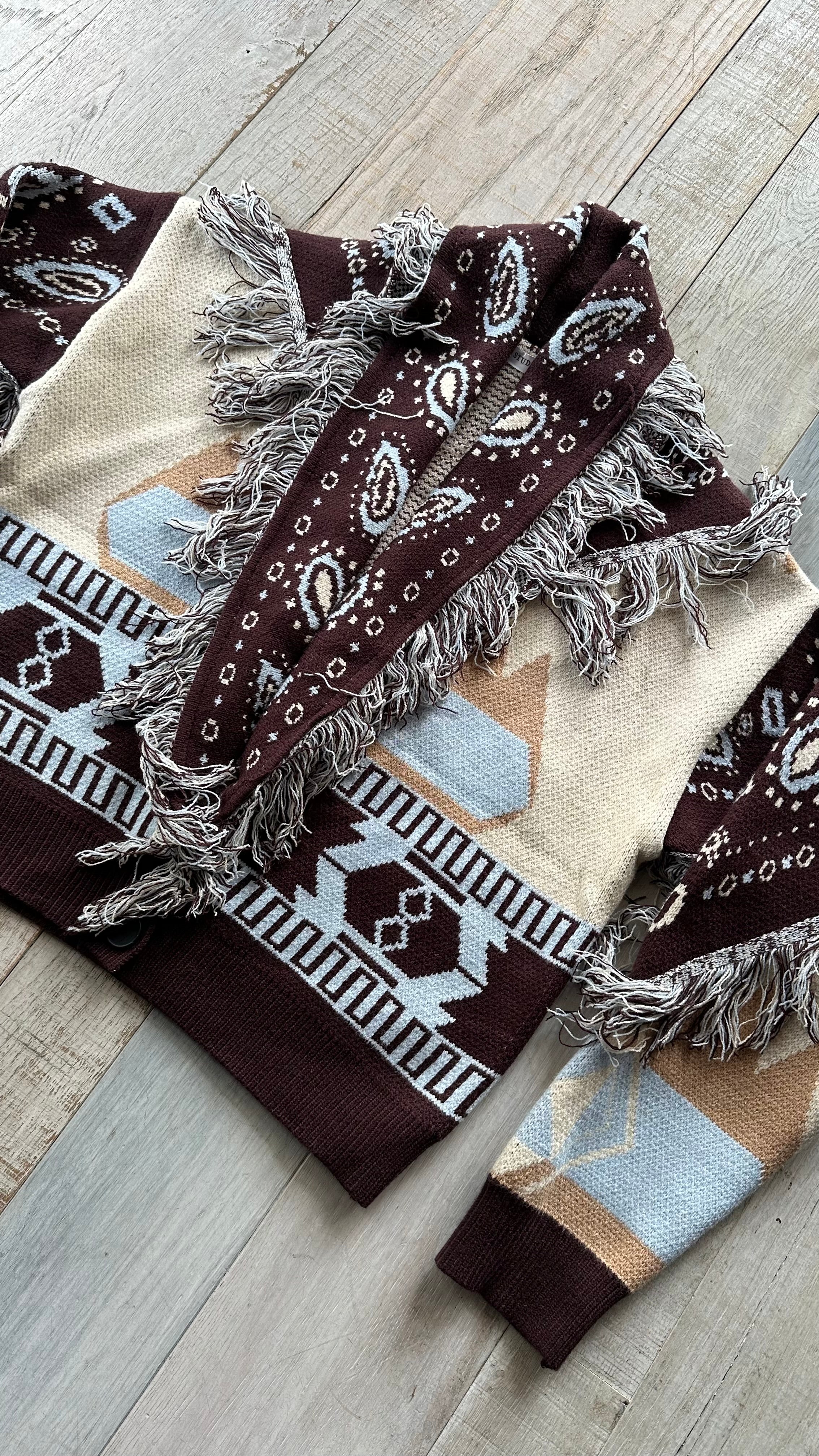 Cardigan Crop Bandana Marrone con bottoni