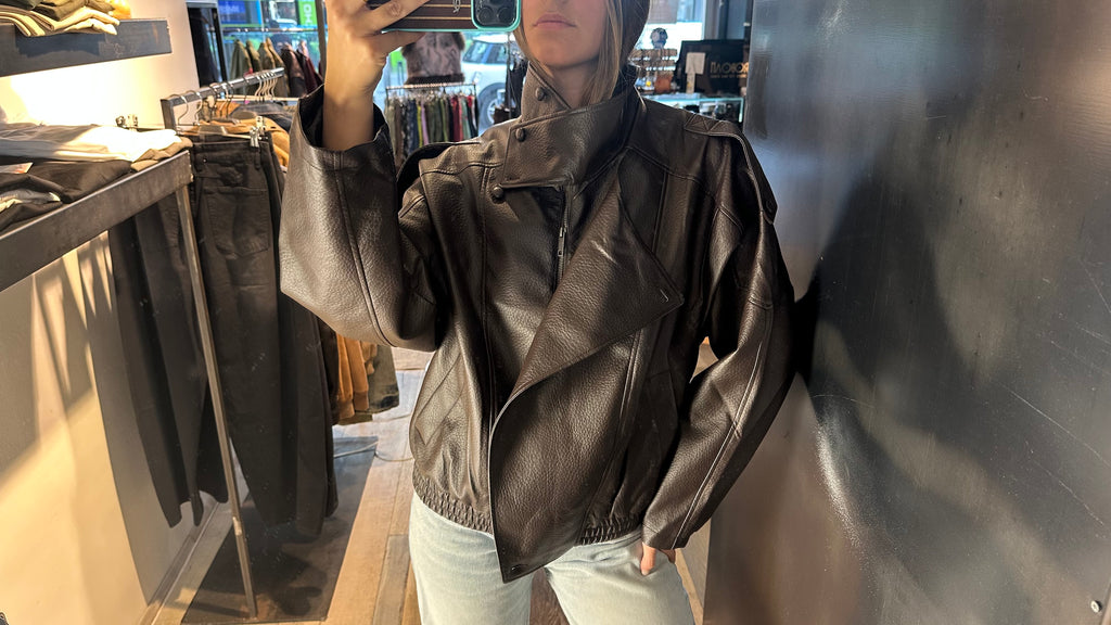 Giacca chiodo in Ecopelle Marrone «Aviator»