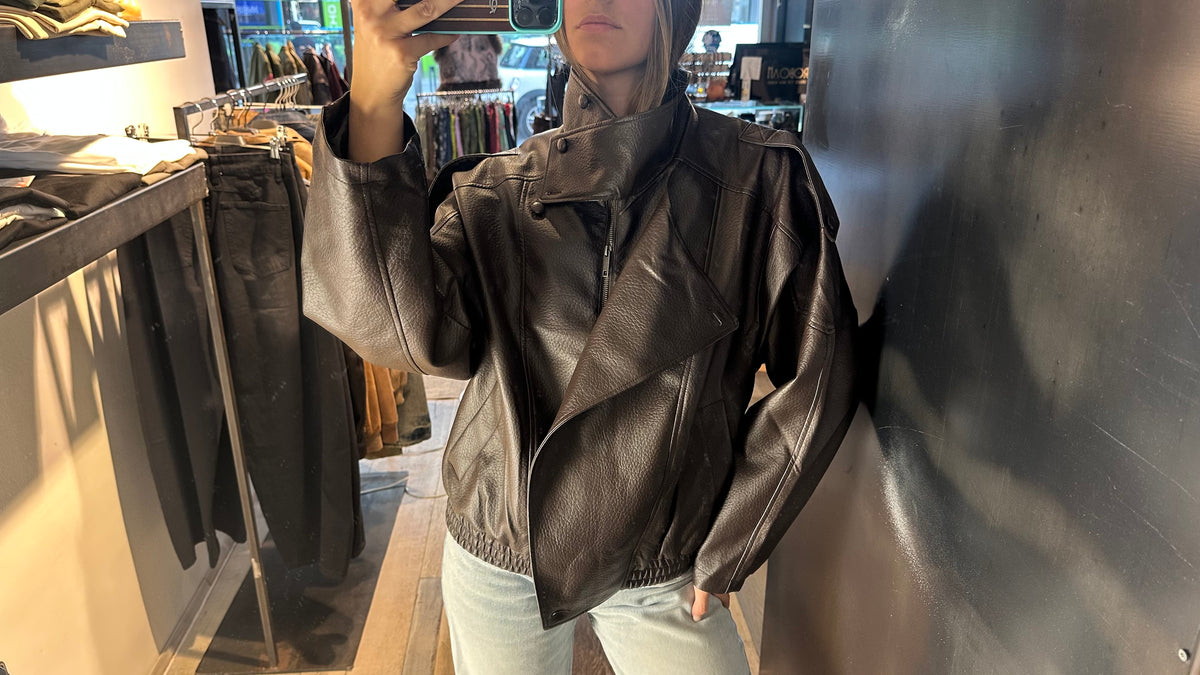 Giacca chiodo in Ecopelle Marrone «Aviator»