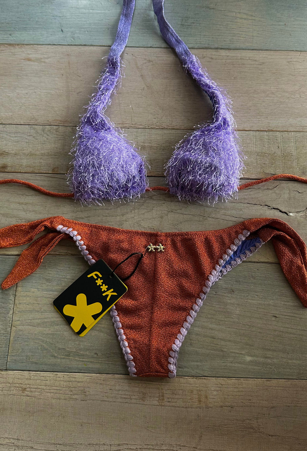 Triangolo in Lurex Piume Lilla e Arancione