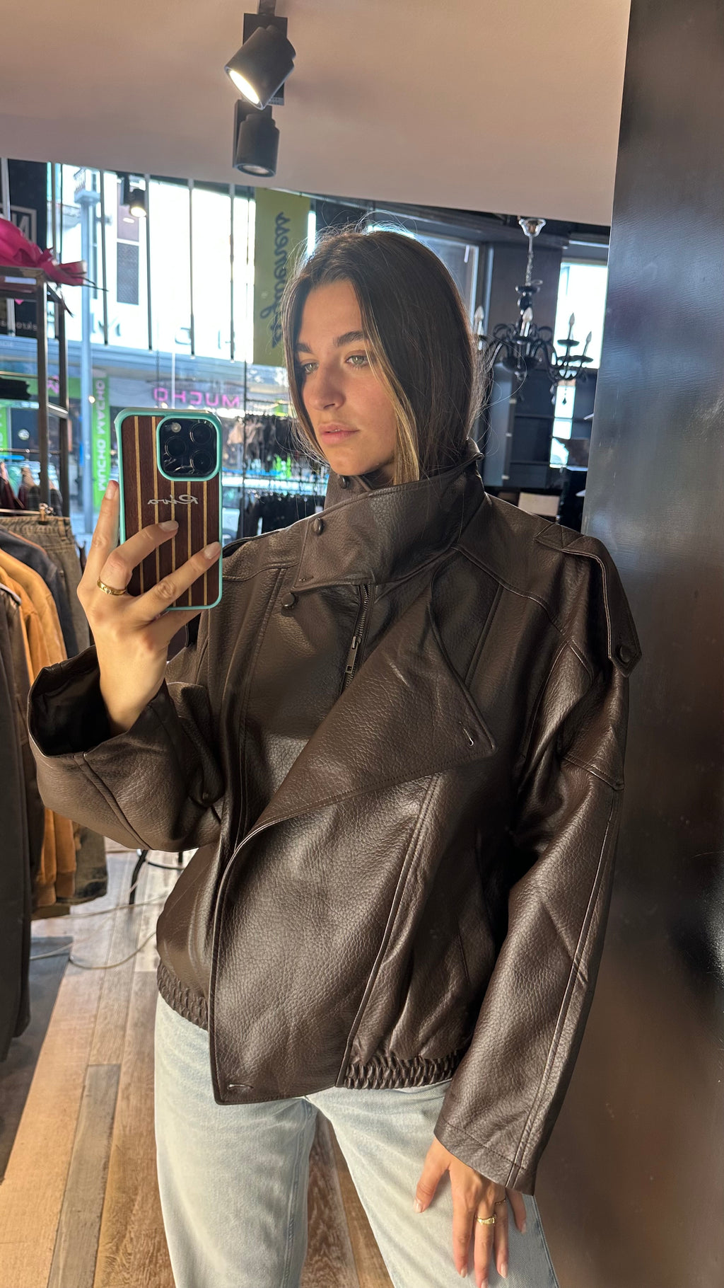 Giacca chiodo in Ecopelle Marrone «Aviator»