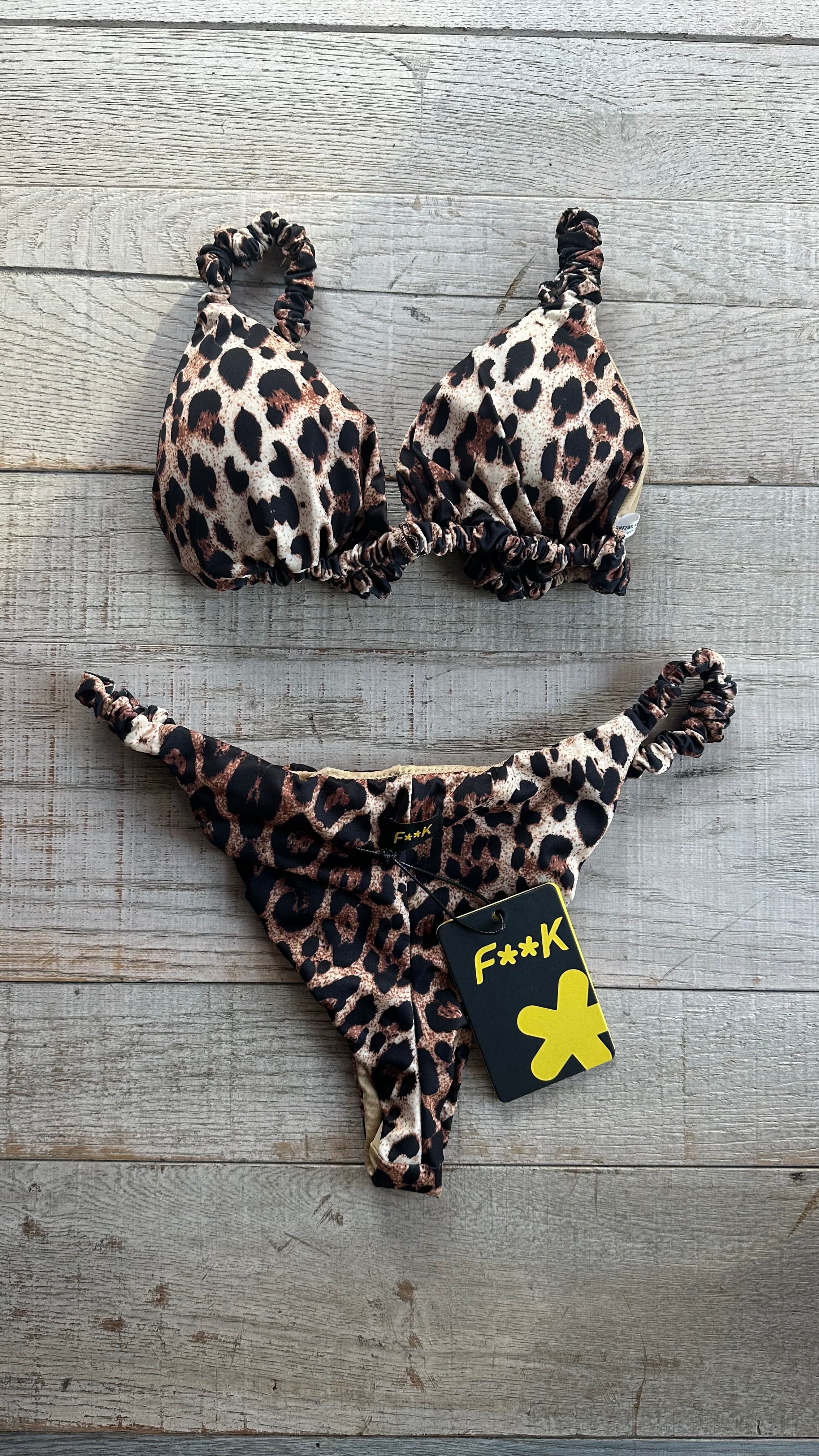 Triangolo Leopardato Spalline arricciate