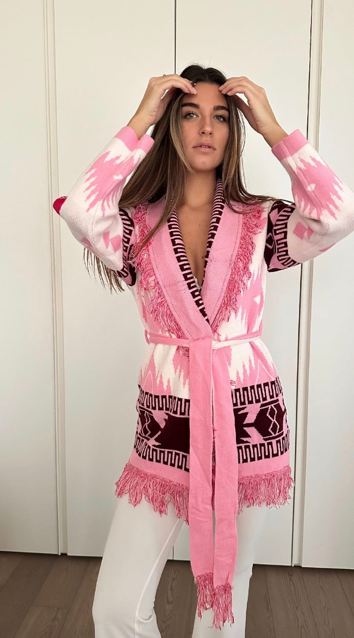 Cardigan Long Azteco Rosa