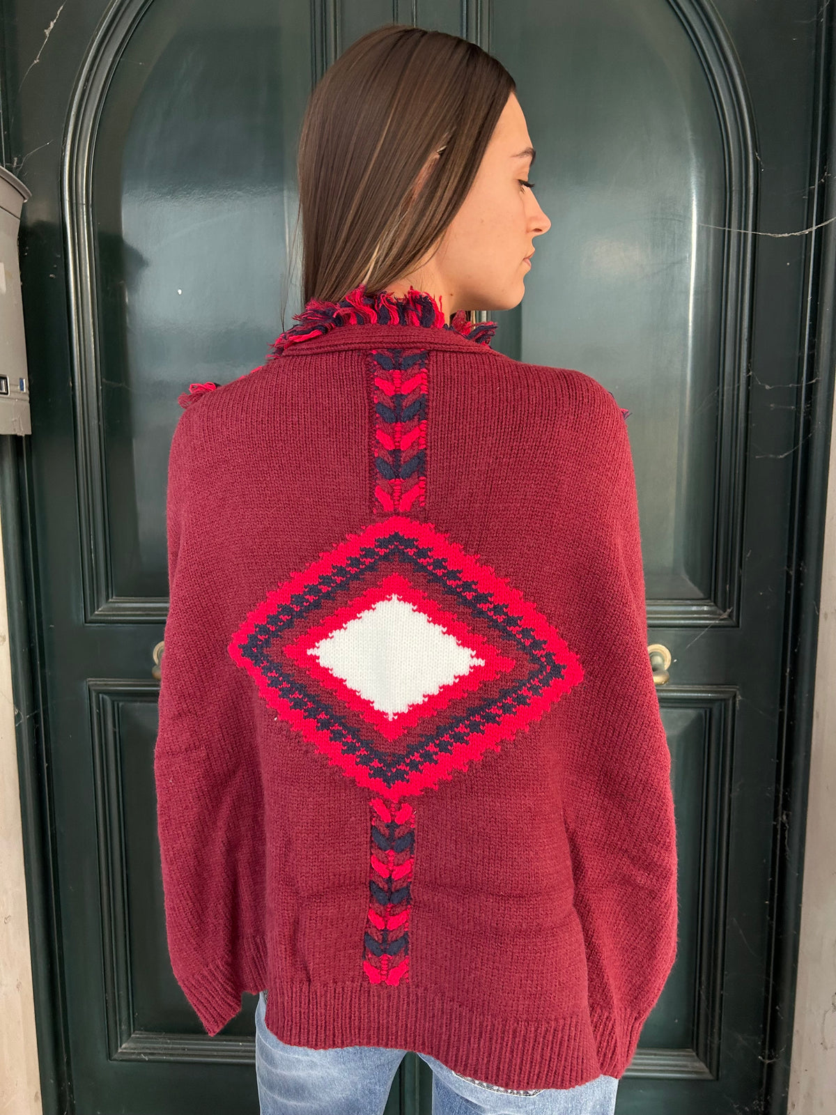 Cardigan Long Azteco Rosso Bordeaux