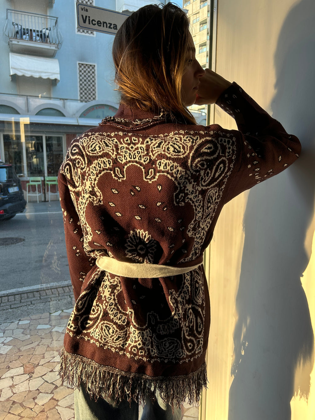 Cardigan Long Bandana Marrone Cioccolato