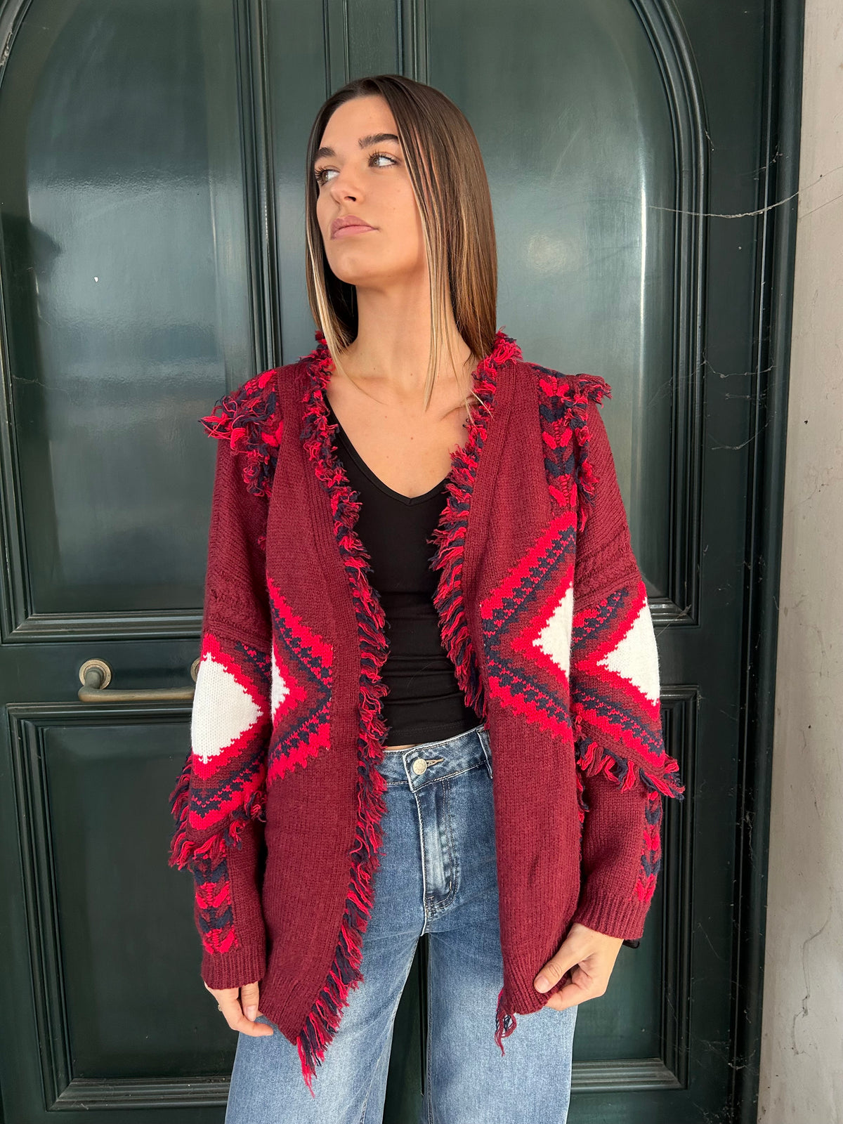 Cardigan Long Azteco Rosso Bordeaux