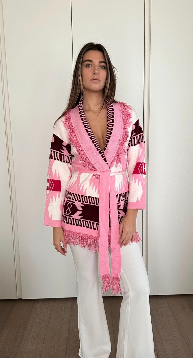 Cardigan Long Azteco Rosa