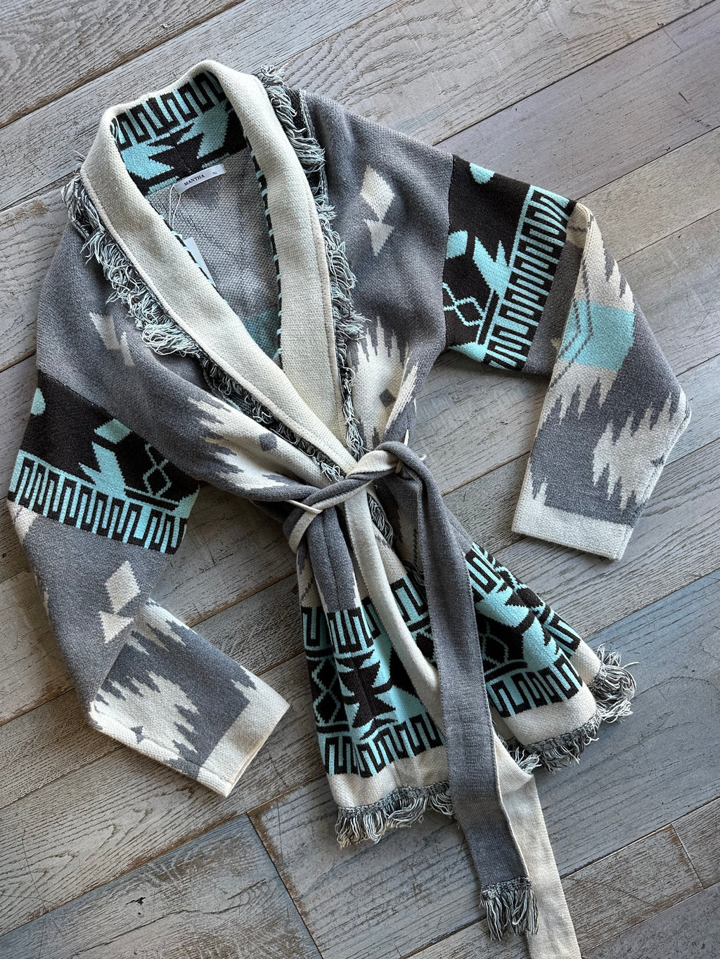 Cardigan Azteco Azzurro e Grigio