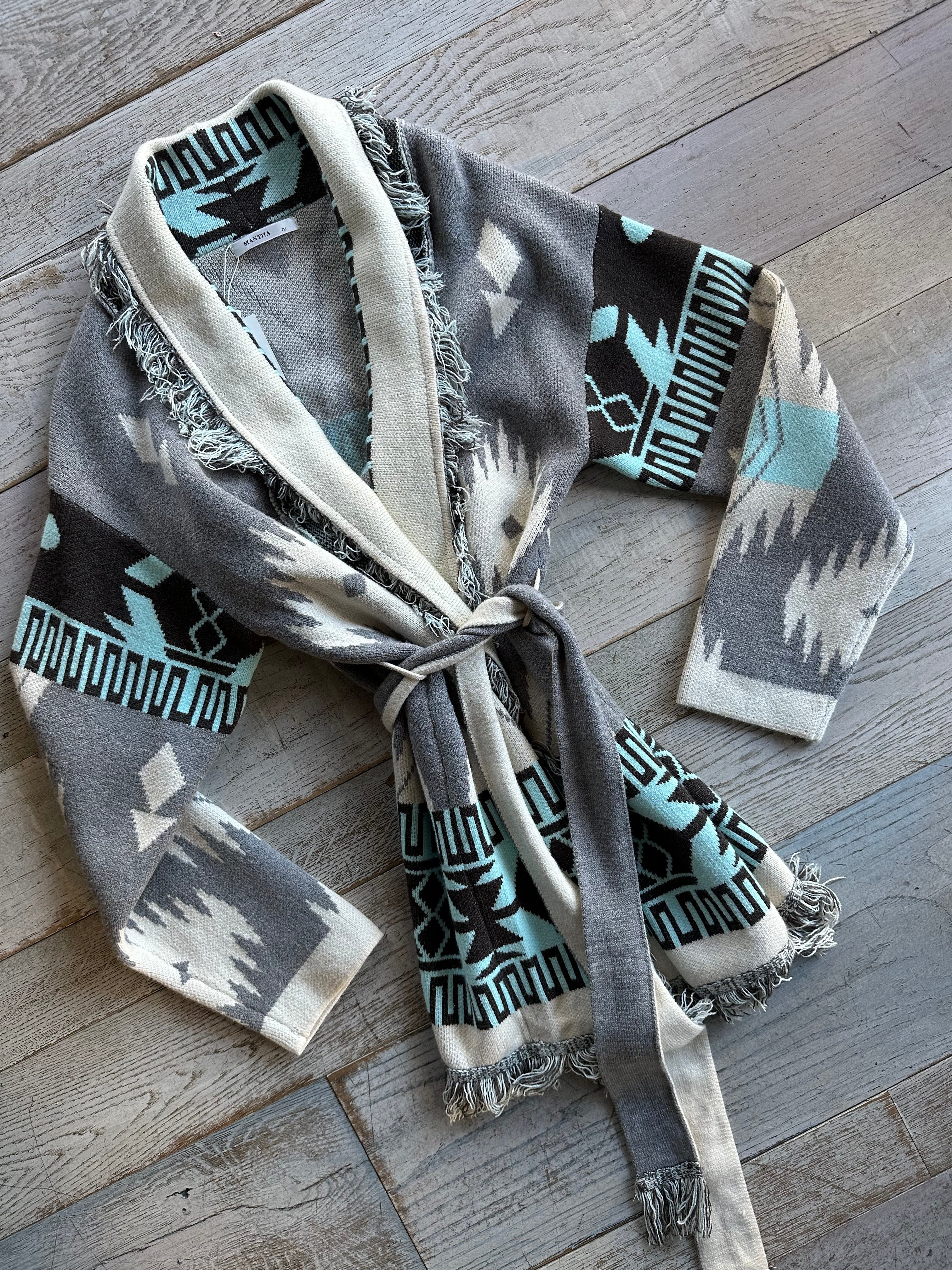 Cardigan Azteco Azzurro e Grigio