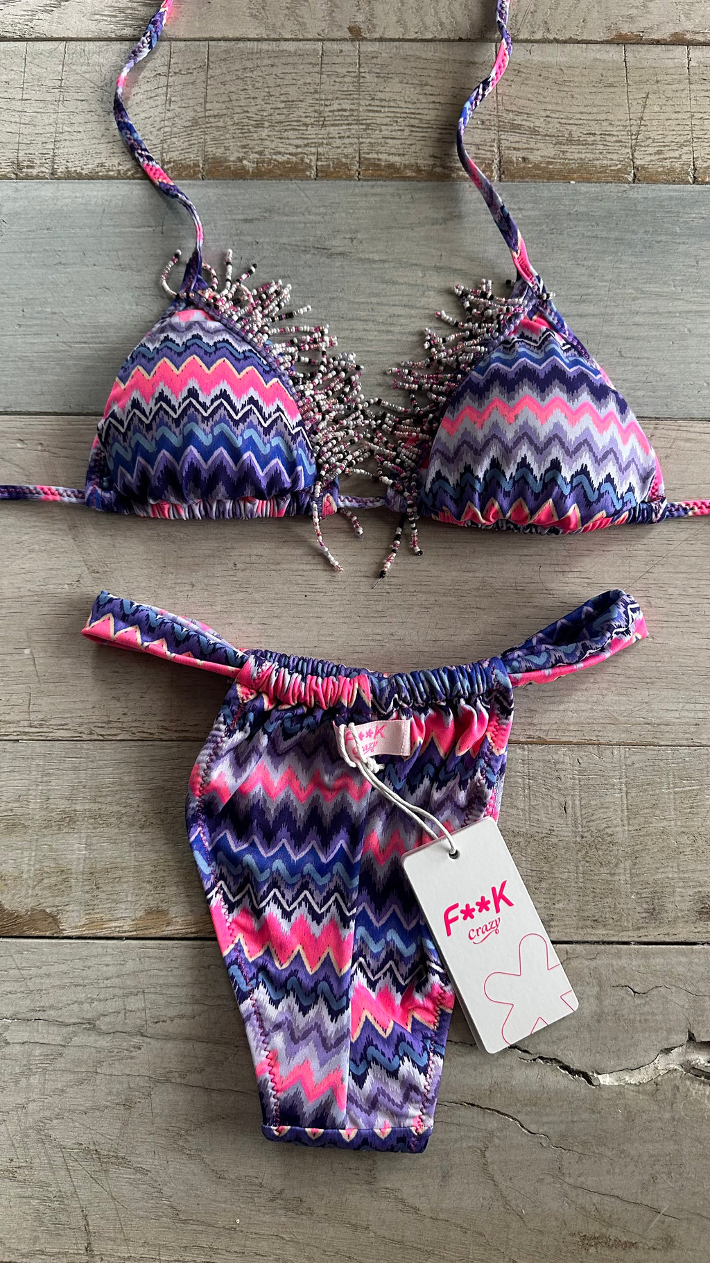 Triangolo Zig Zag Blu e Rosa con Perline