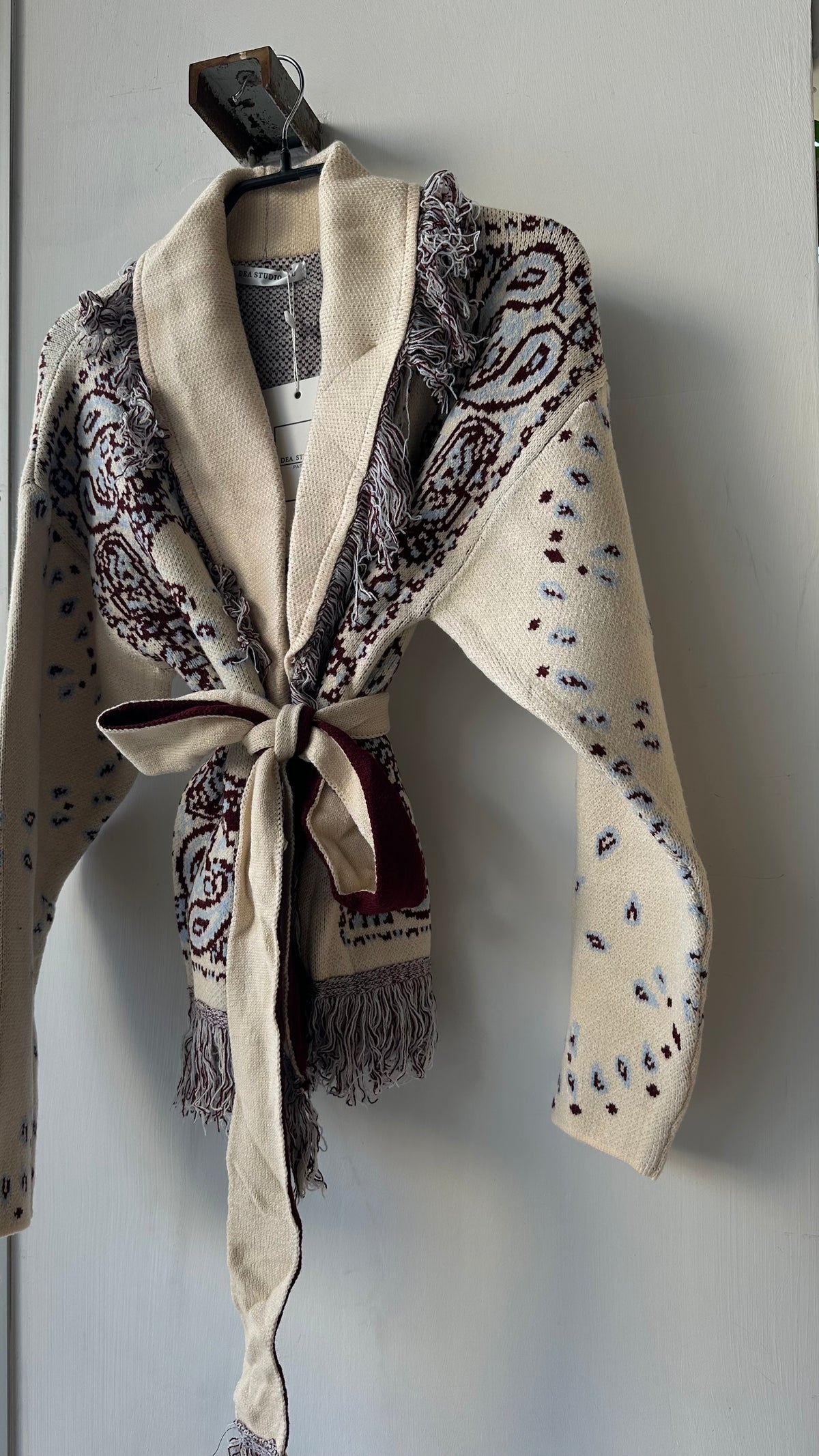 Cardigan Crop Bandana Panna e Bordeaux