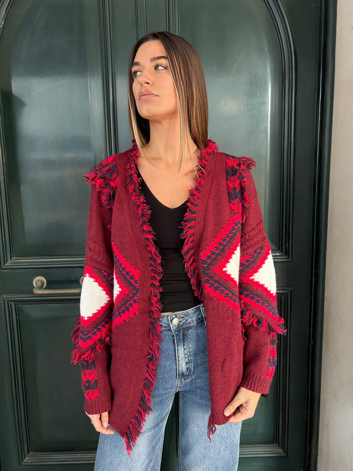 Cardigan Long Azteco Rosso Bordeaux