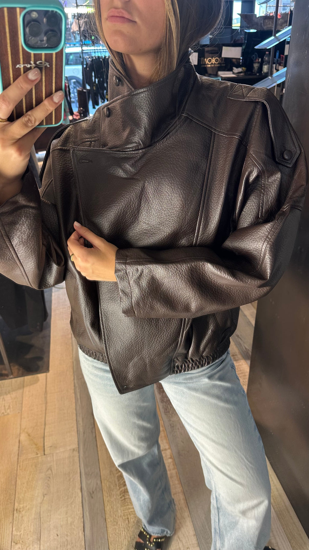 Giacca chiodo in Ecopelle Marrone «Aviator»