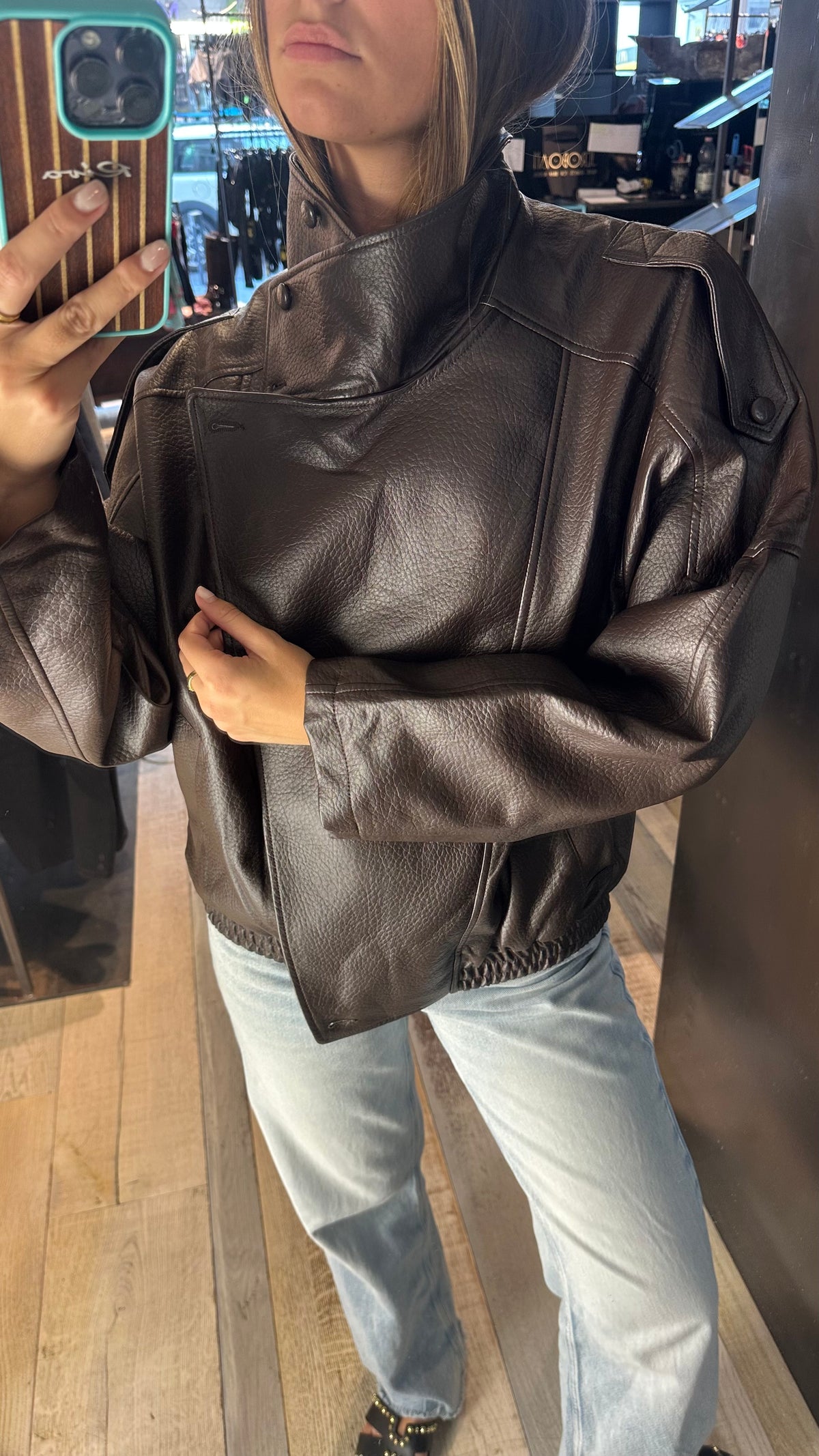 Giacca chiodo in Ecopelle Marrone «Aviator»