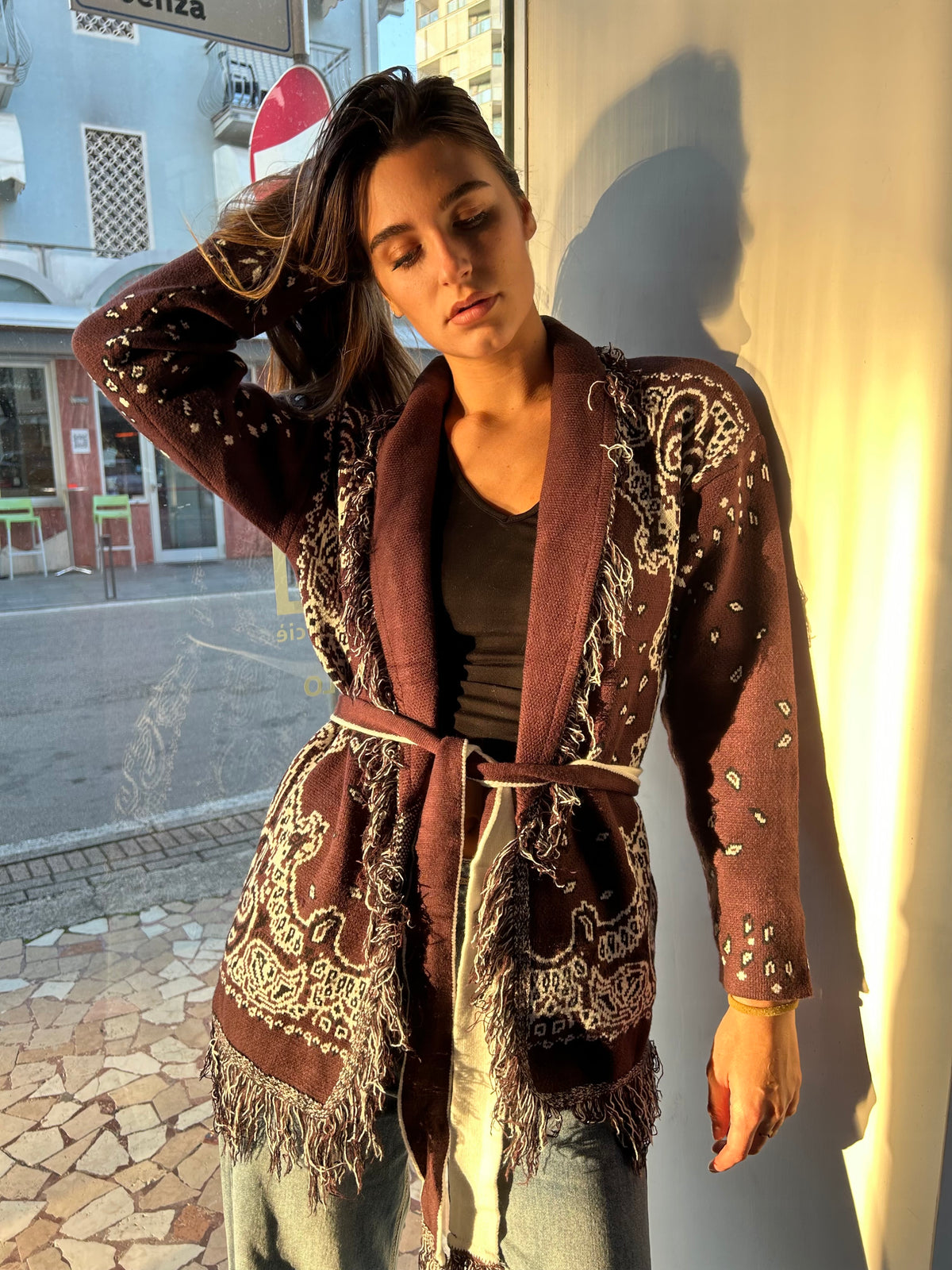 Cardigan Long Bandana Marrone Cioccolato