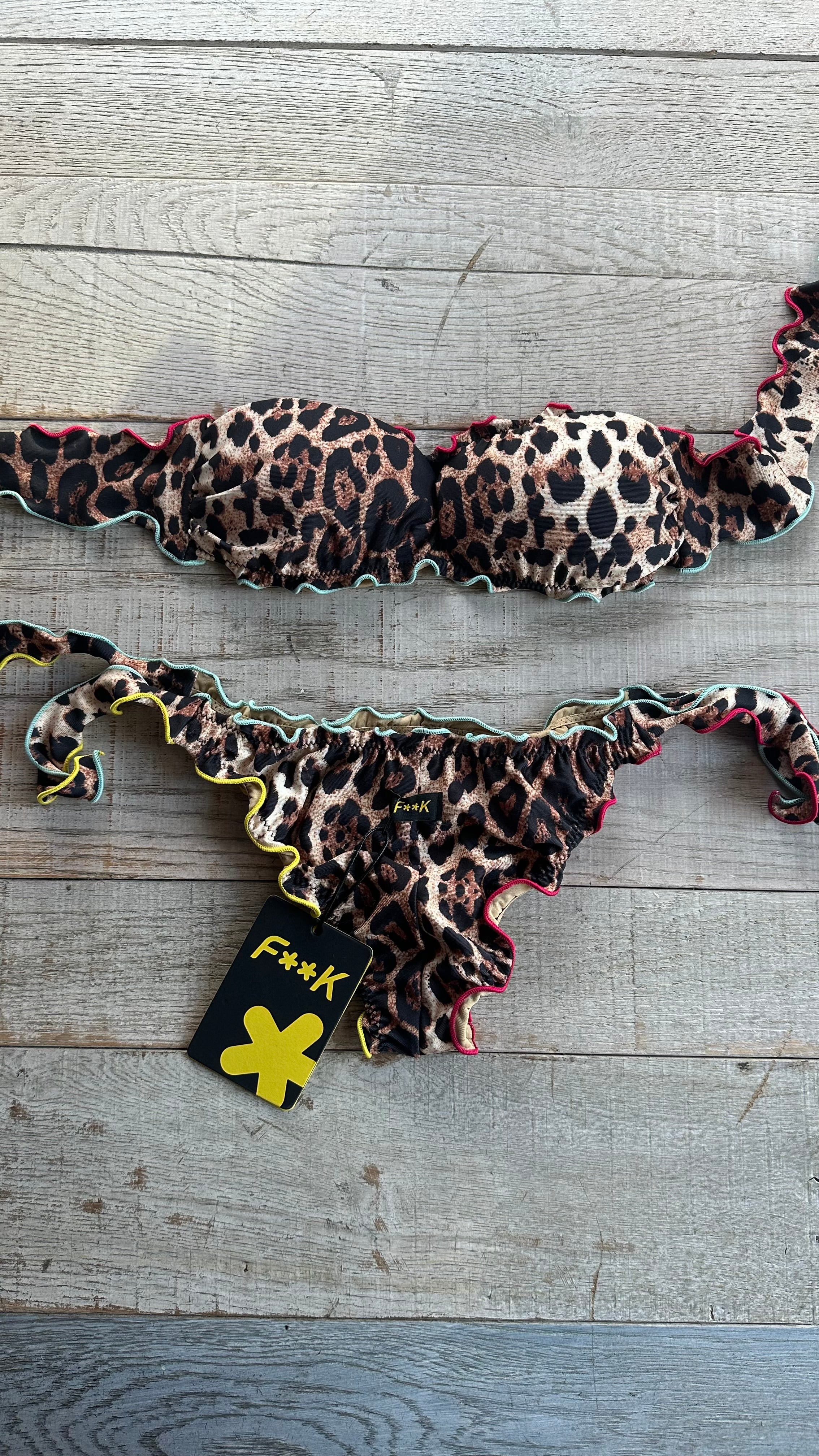 Bikini Fascia Sbambolata Leopardata bordo multicolor