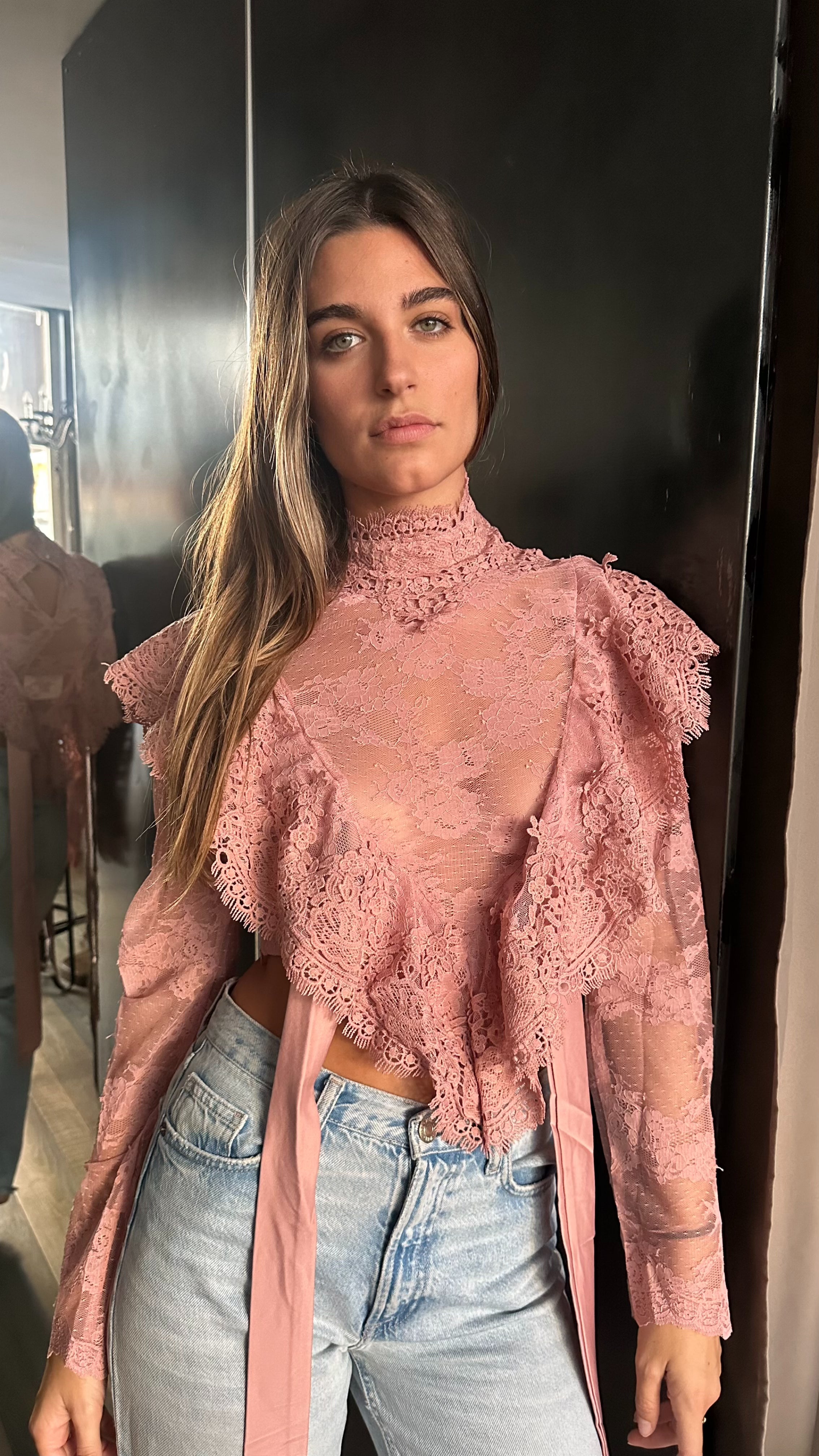 Camicia Top in Pizzo Rosa Antico « Concubine »