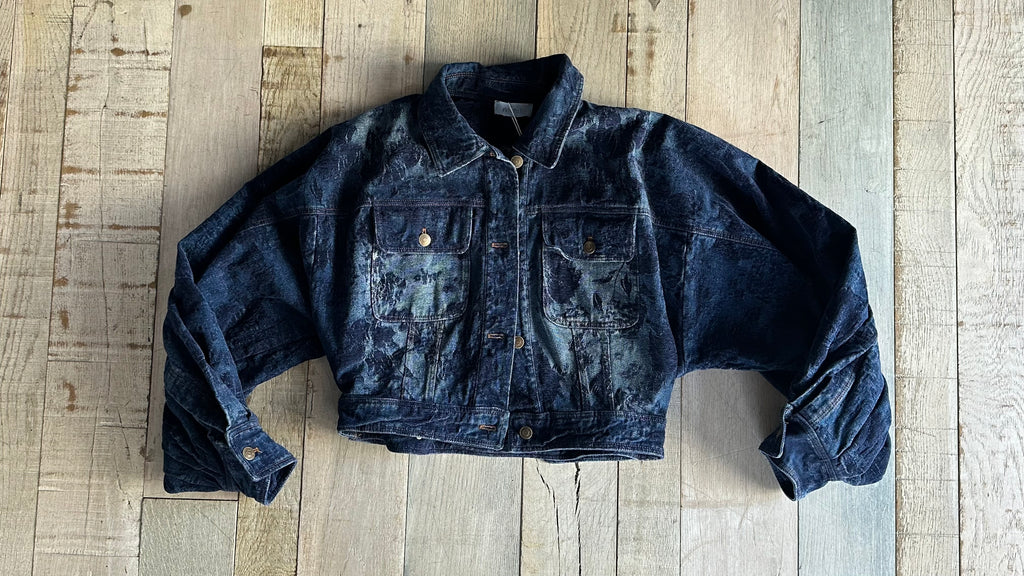 Giacca Crop in Denim e Velluto Blu «Blue Navy»
