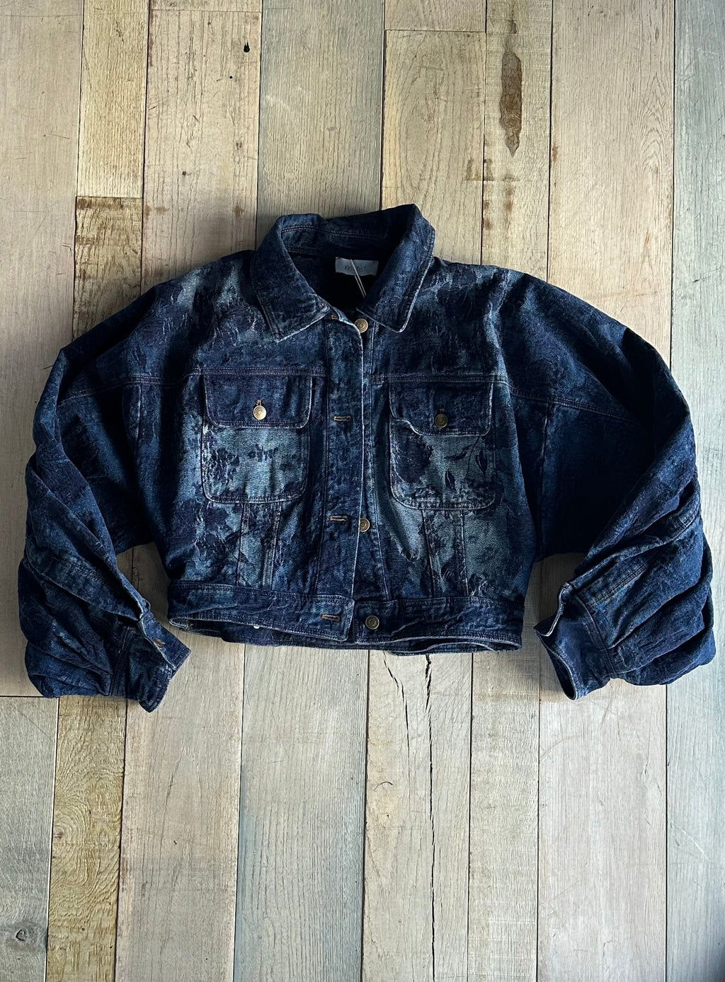 Giacca Crop in Denim e Velluto Blu «Blue Navy»