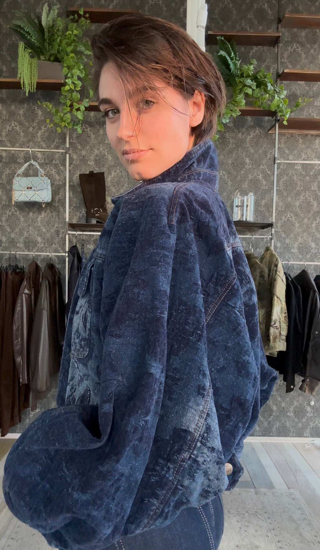Giacca Crop in Denim e Velluto Blu «Blue Navy»