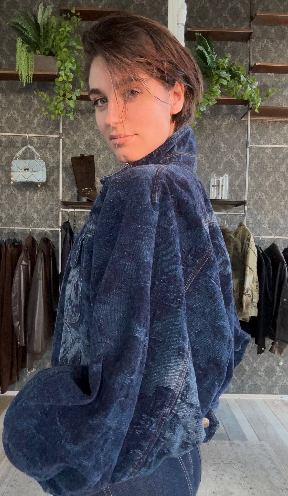 Giacca Crop in Denim e Velluto Blu «Blue Navy»