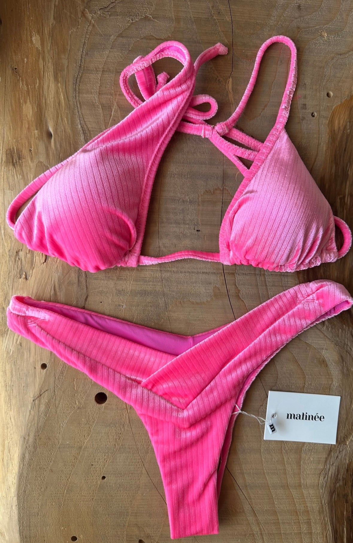 Triangolo Intrecciato Velluto a costine Fucsia