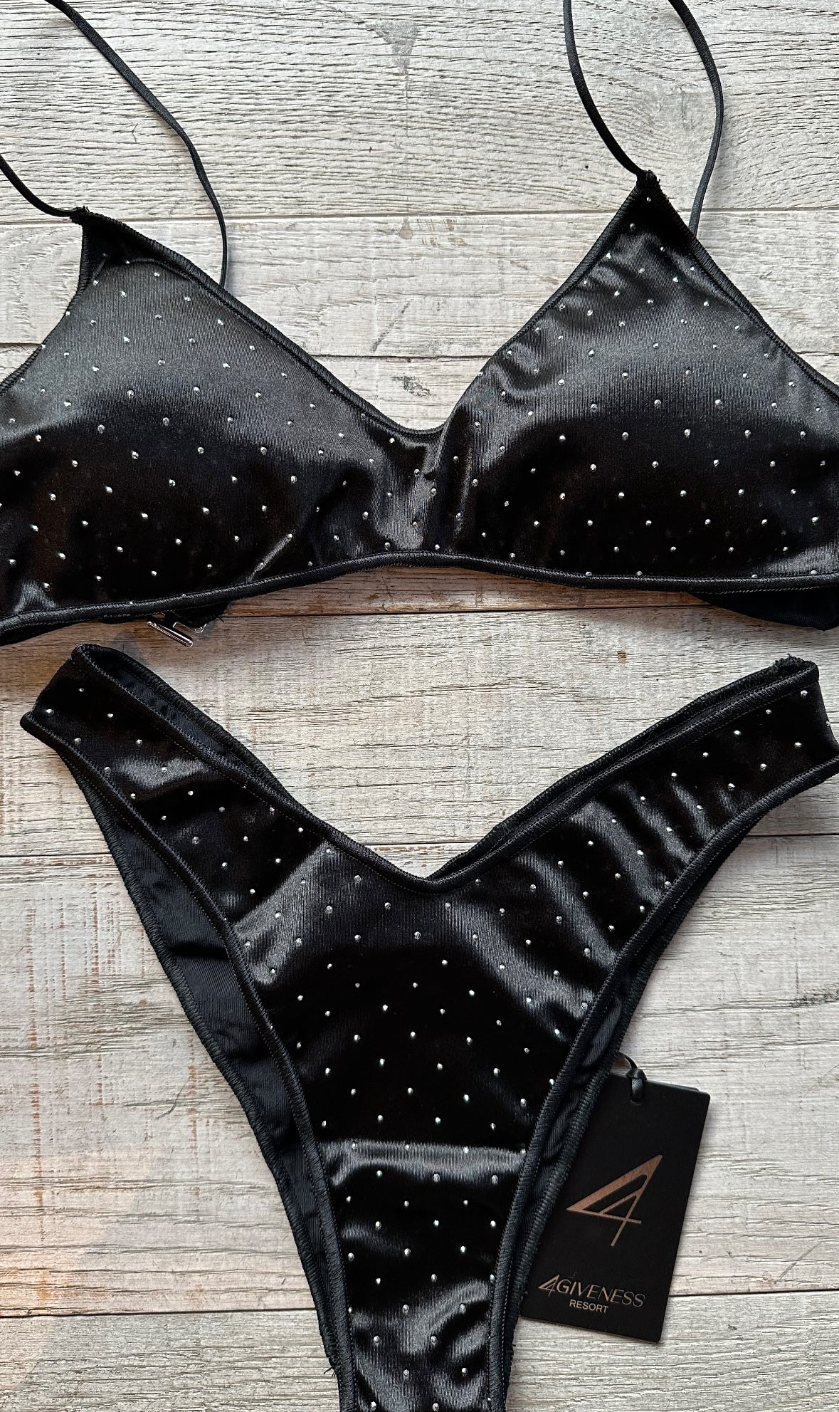 Bikini Top Raso nero con Strass