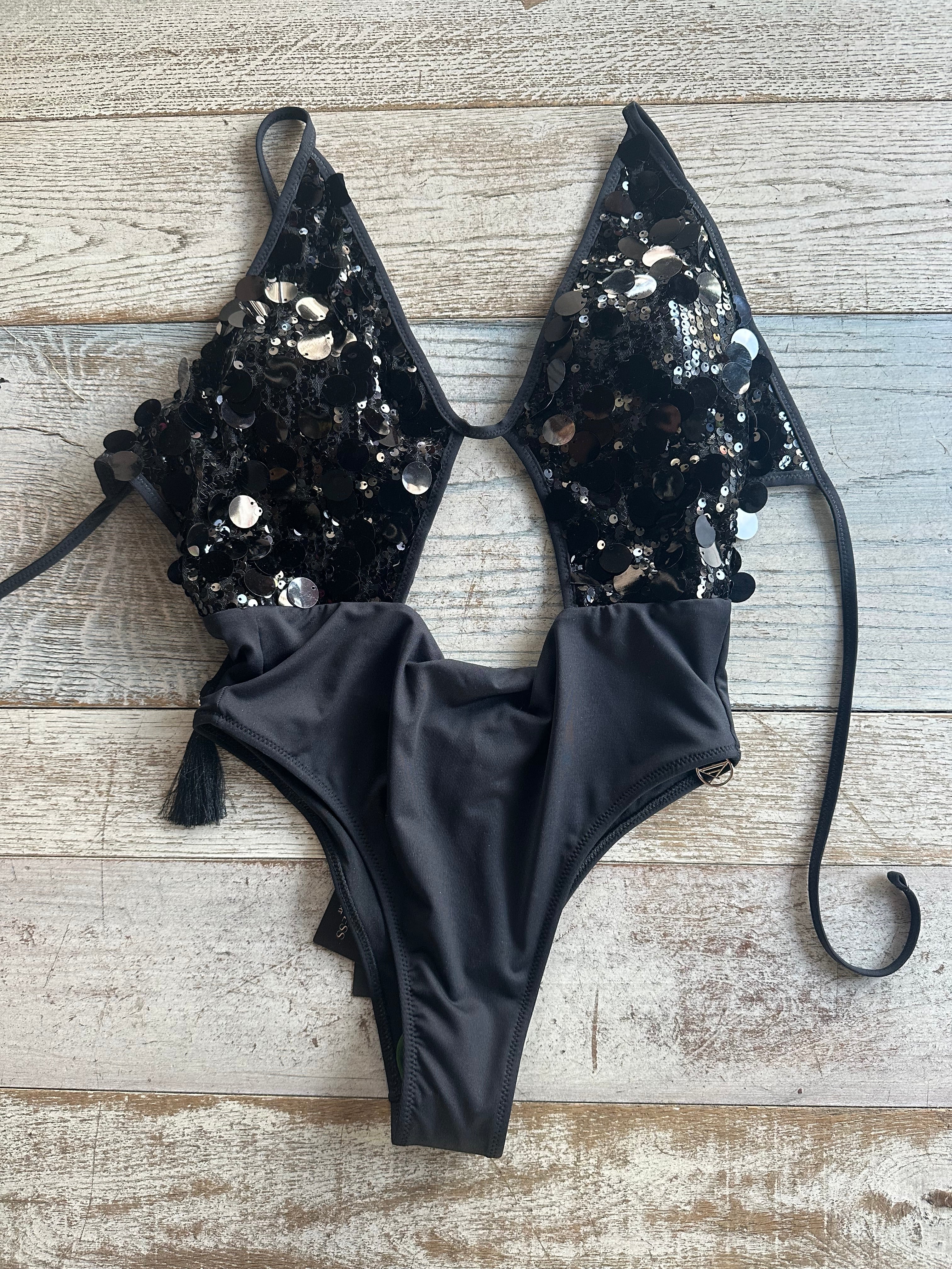 Bikini Intero nero Paillettes Grandi
