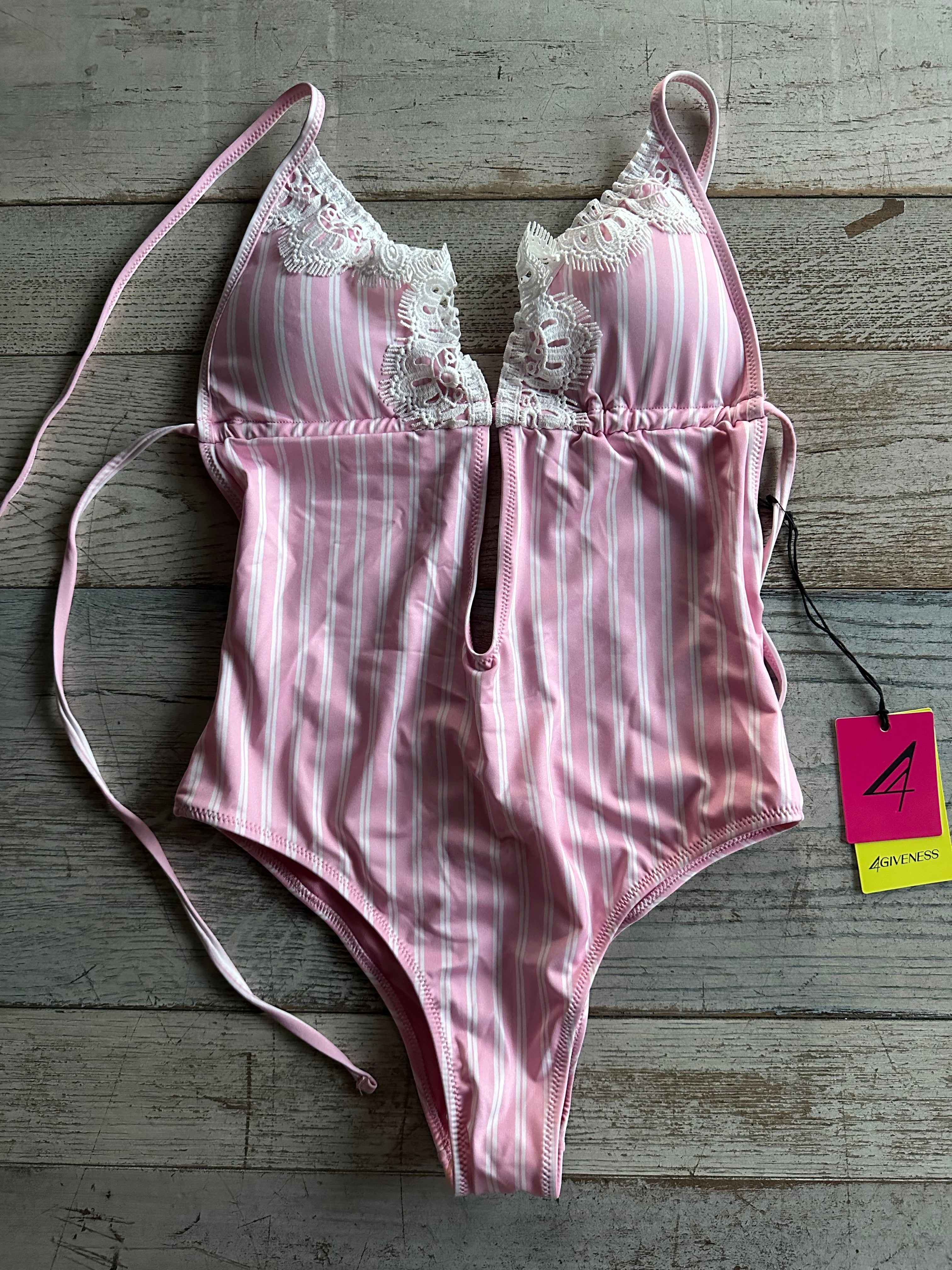 Bikini Intero Righe e Pizzo