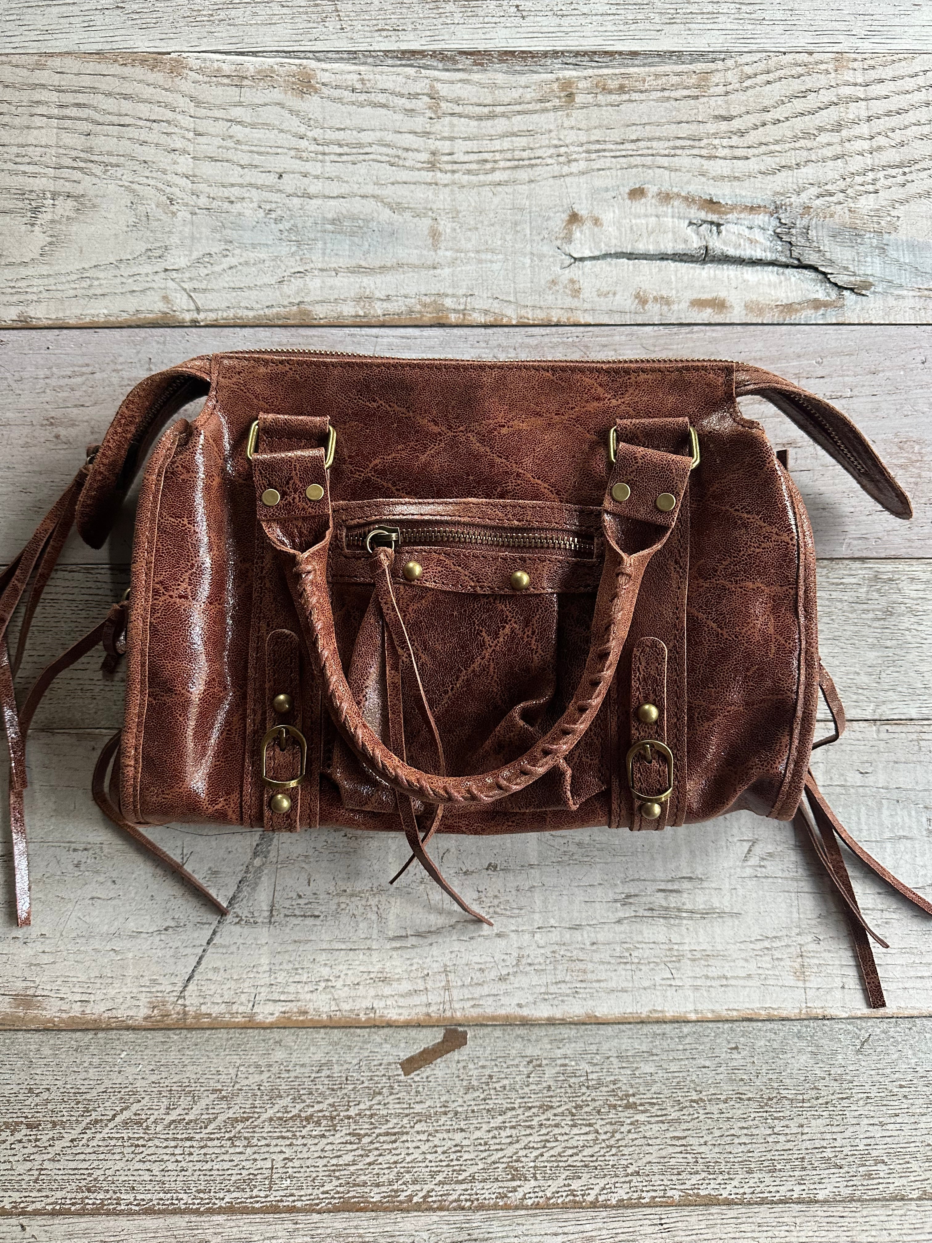 Borsa in Pelle Marrone con Borchie Bronzo