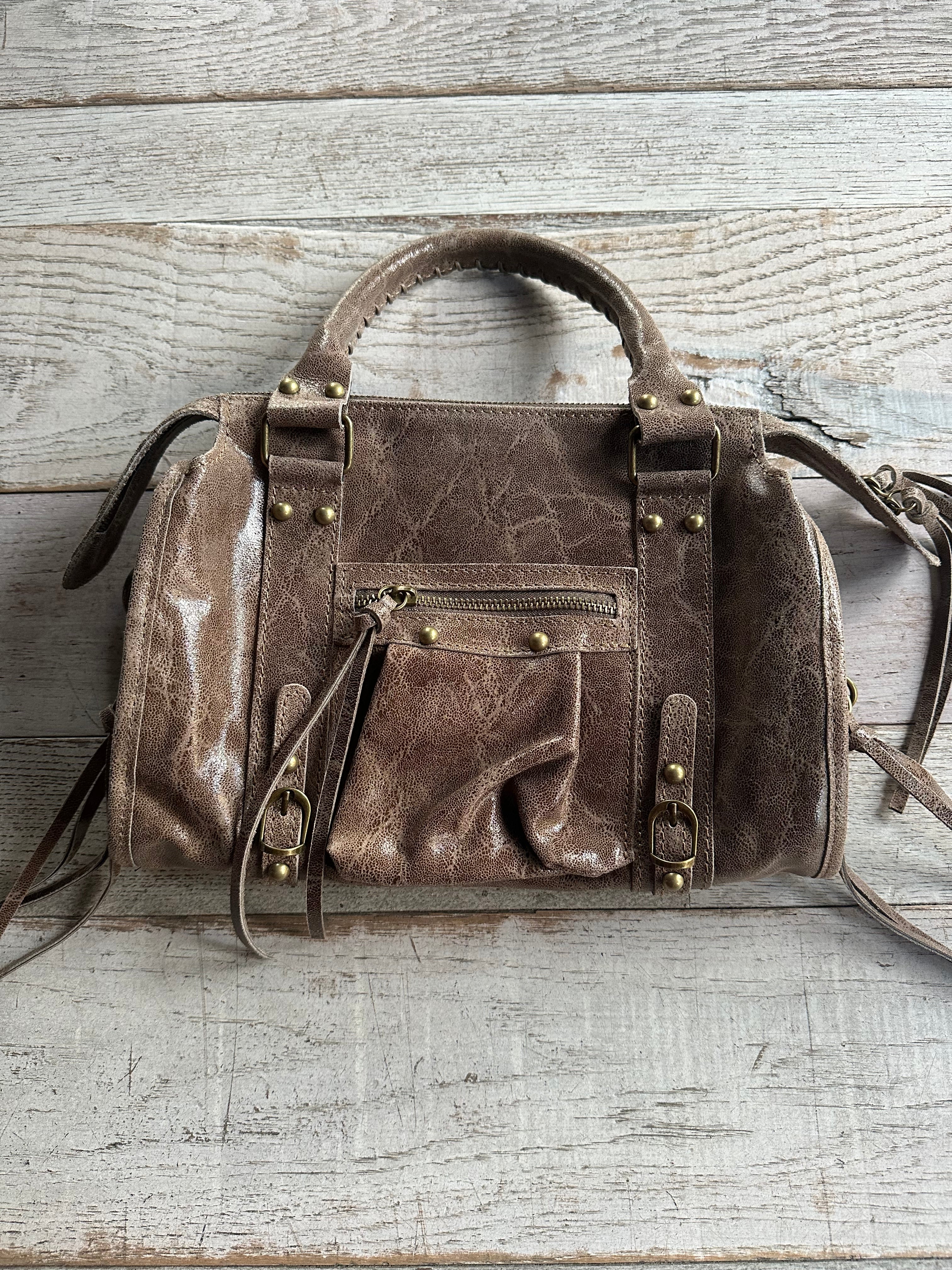 Borsa In Pelle Taupe con Borchie In Bronzo