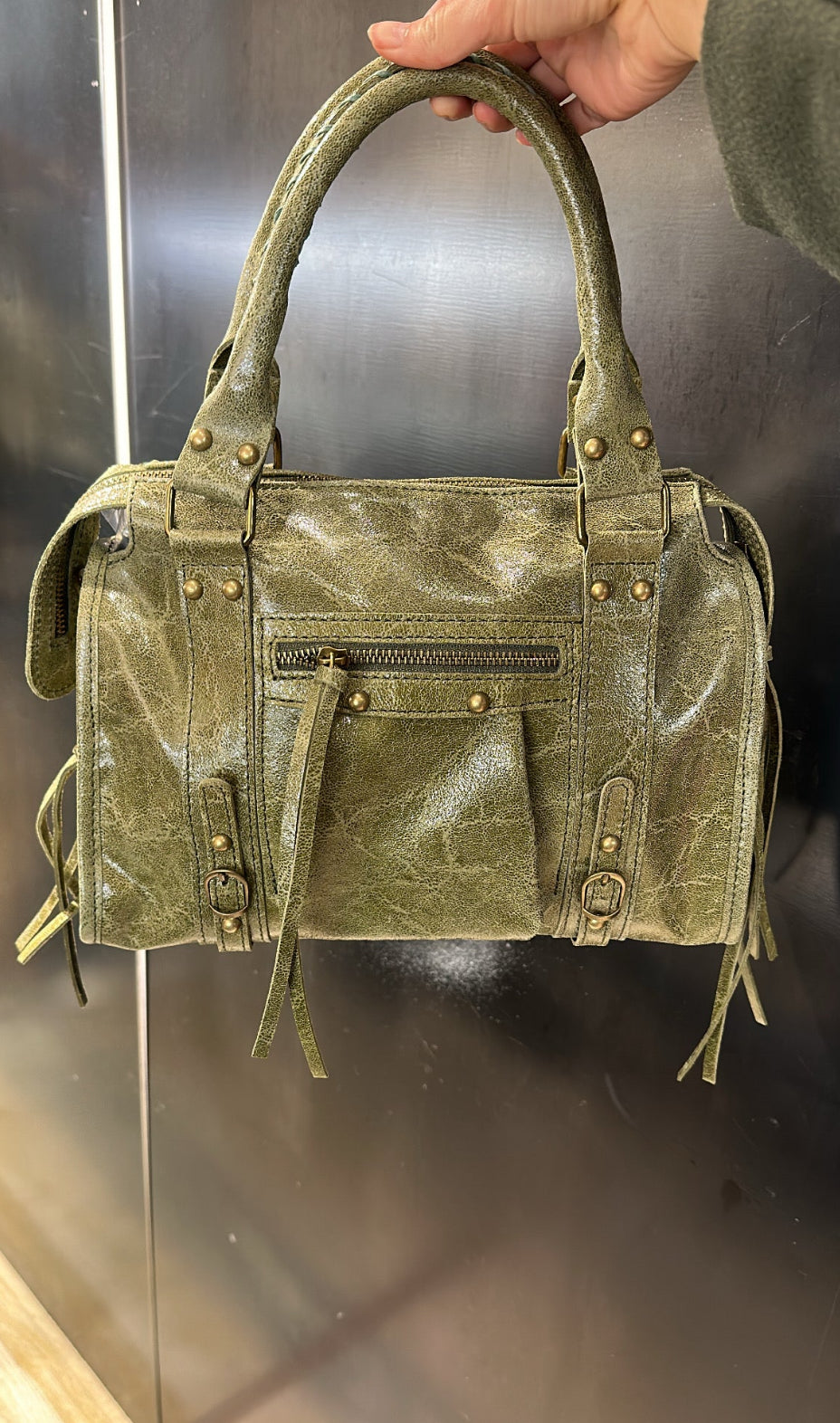 Borsa in Pelle Militare con borchie Bronzo