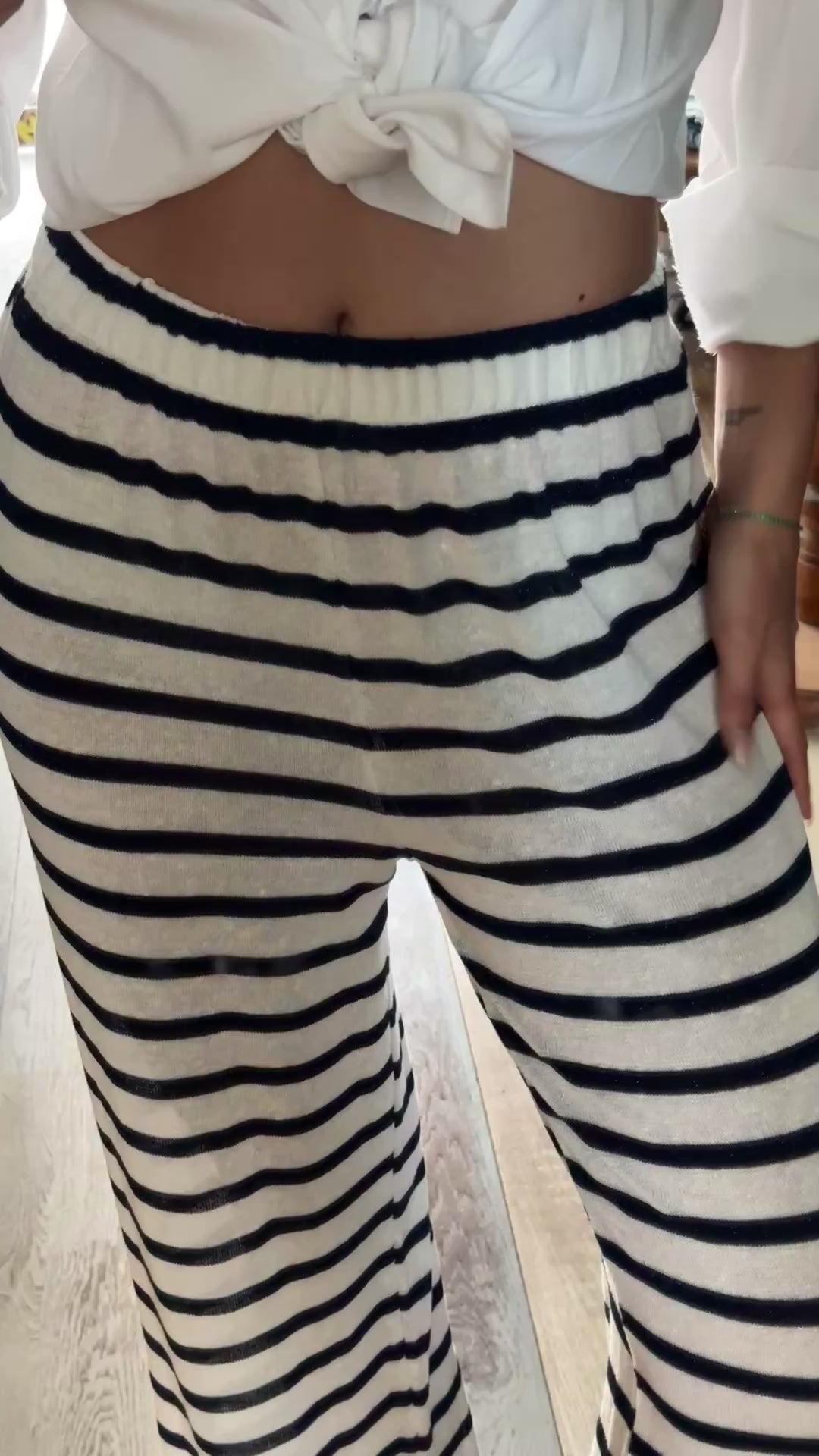 Pantalone a Riga In Lino Blu