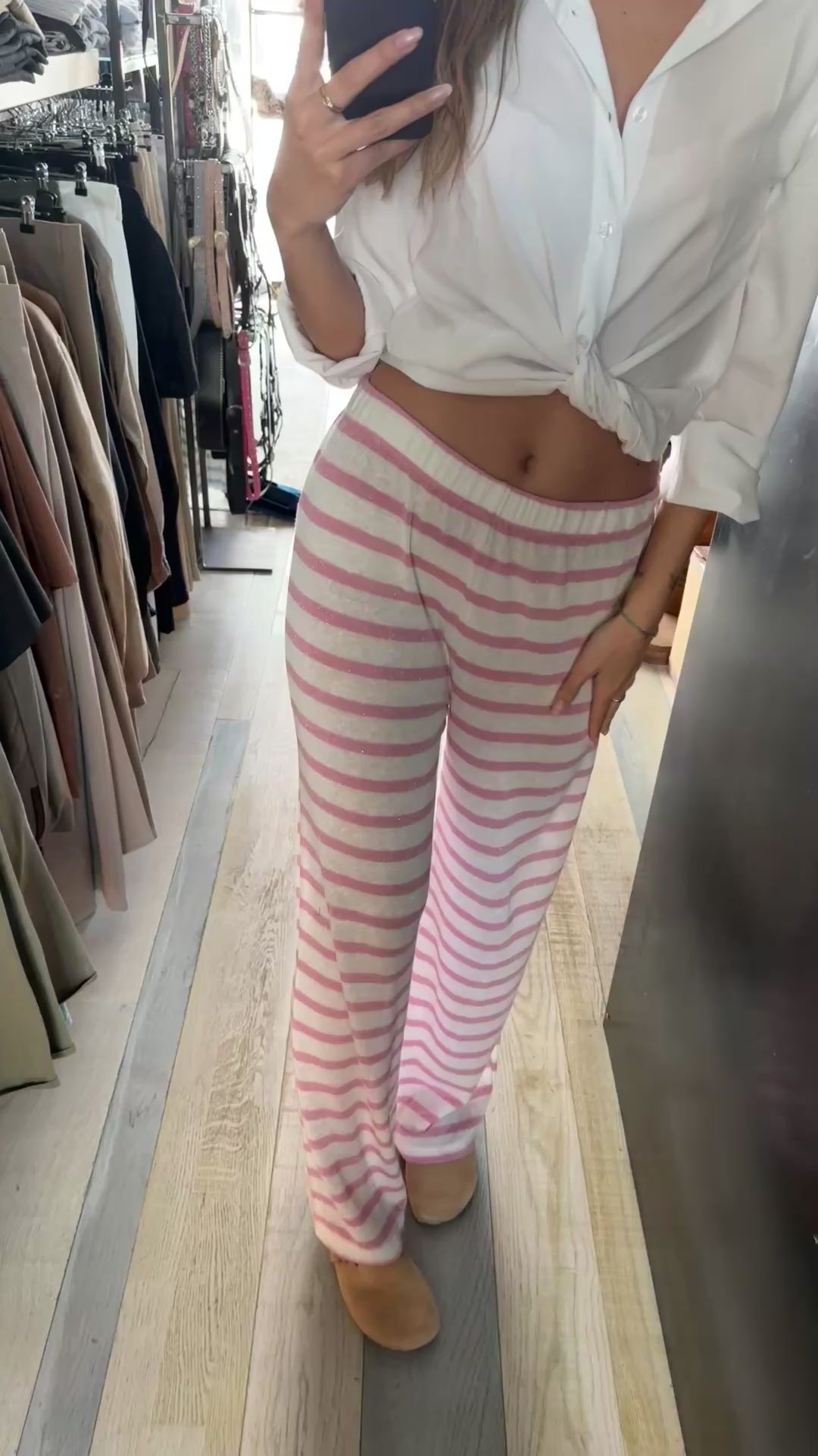Pantalone a Riga In Lino Rosa