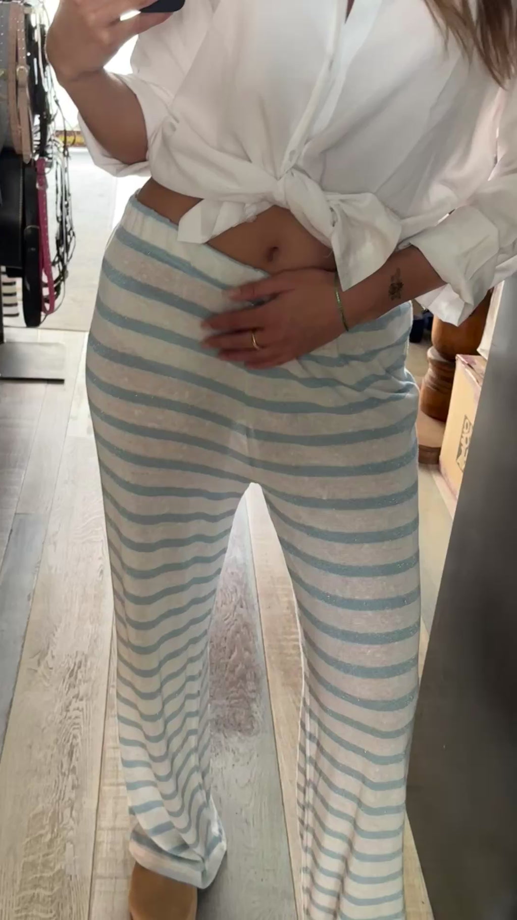 Pantalone a Riga In Lino Azzurro