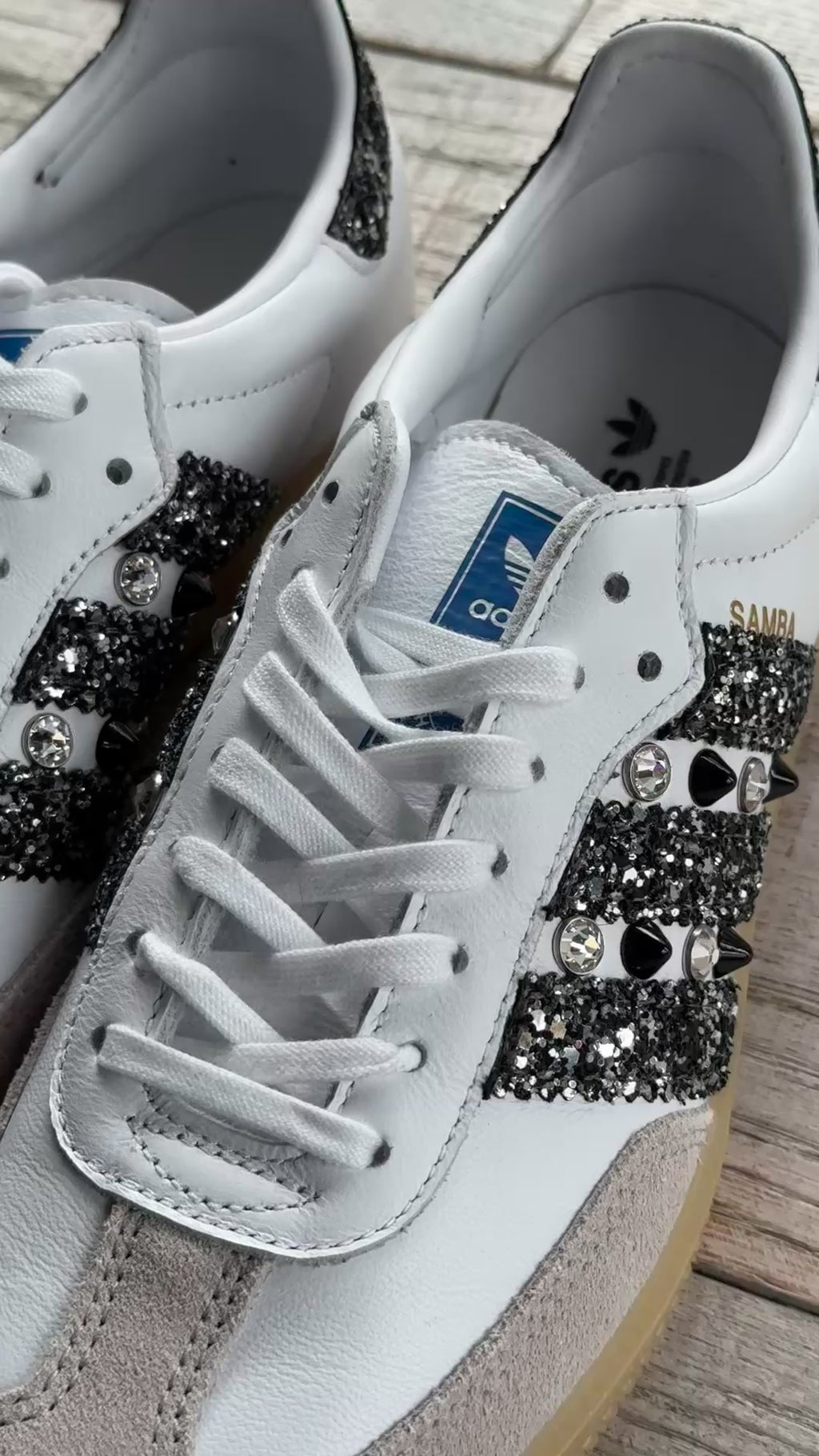 Adidas Samba Glitter Black Silver e borchie cono nero