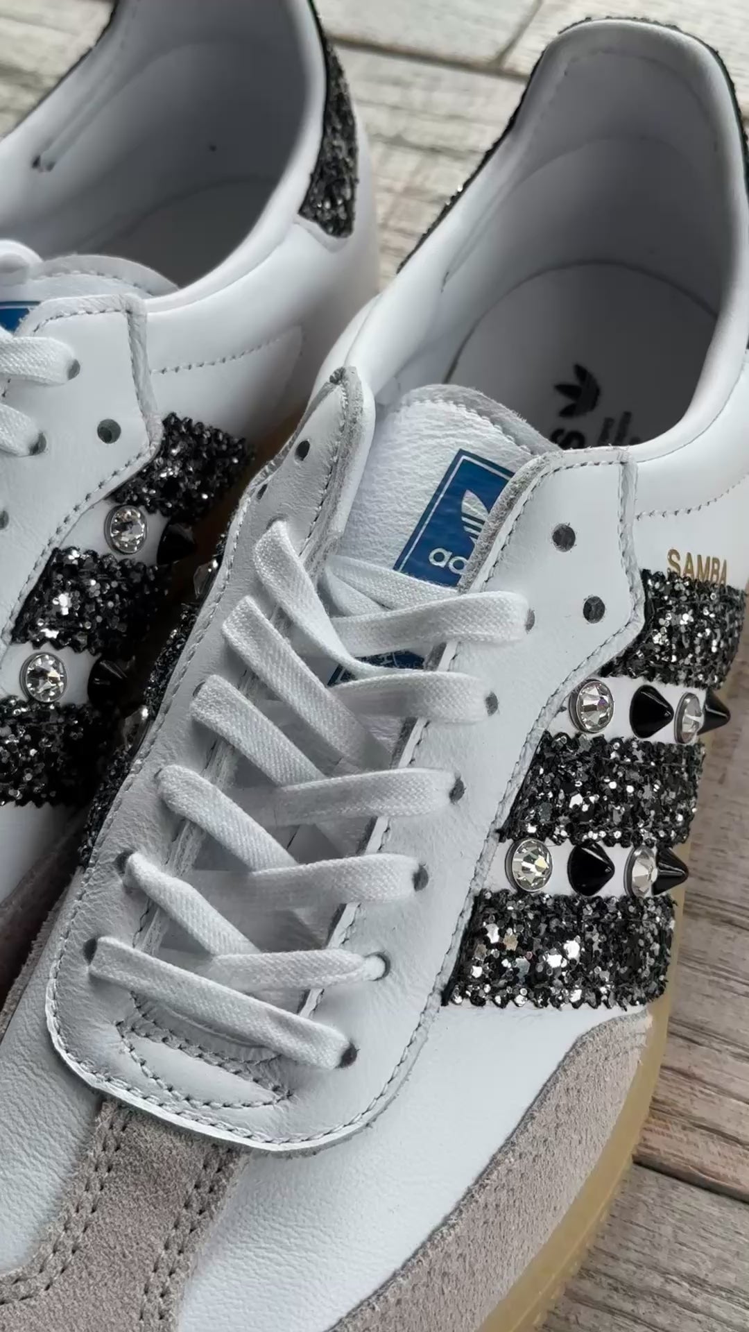 Adidas Samba Glitter Black Silver e borchie cono nero