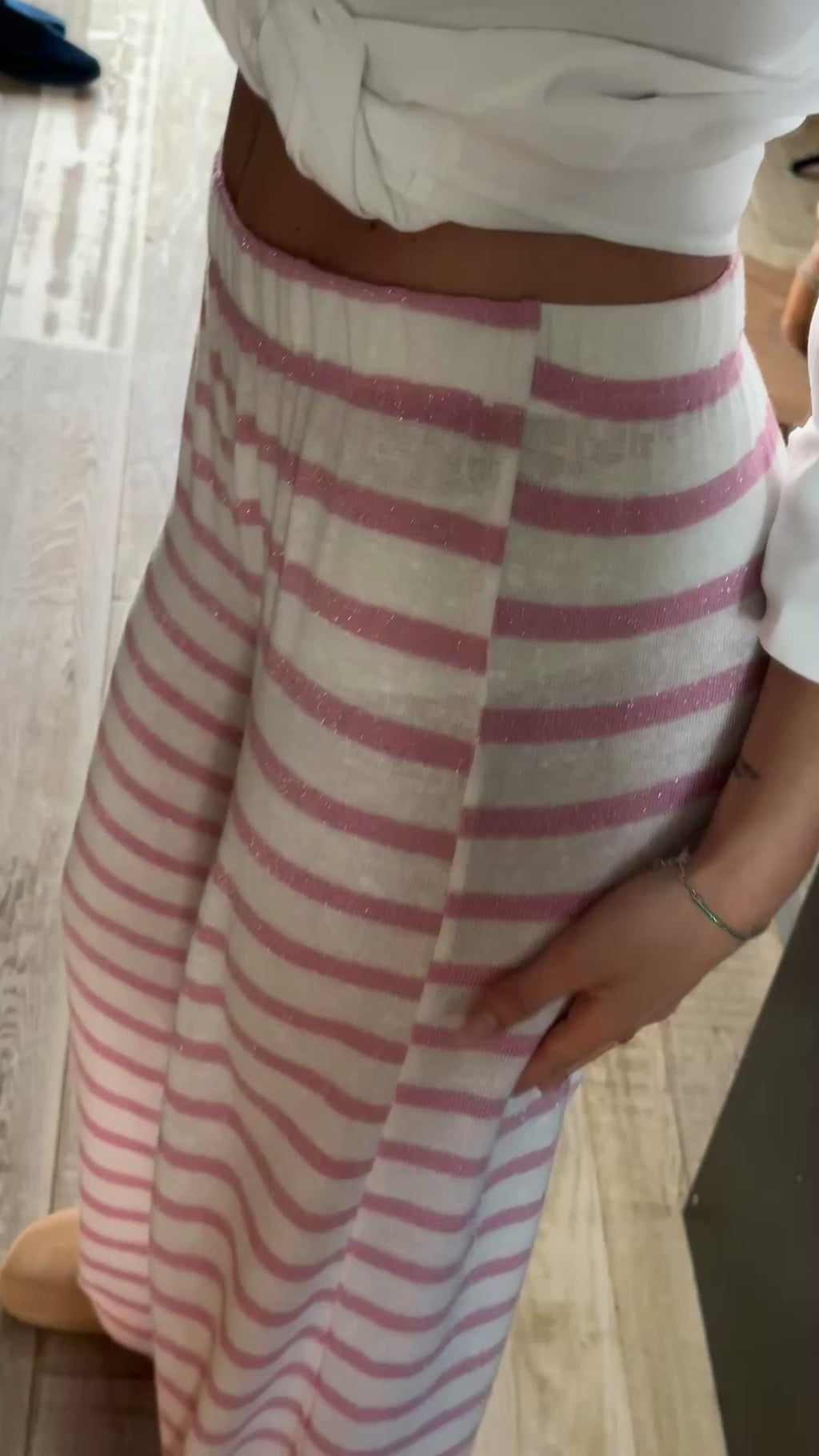 Pantalone a Riga In Lino Rosa