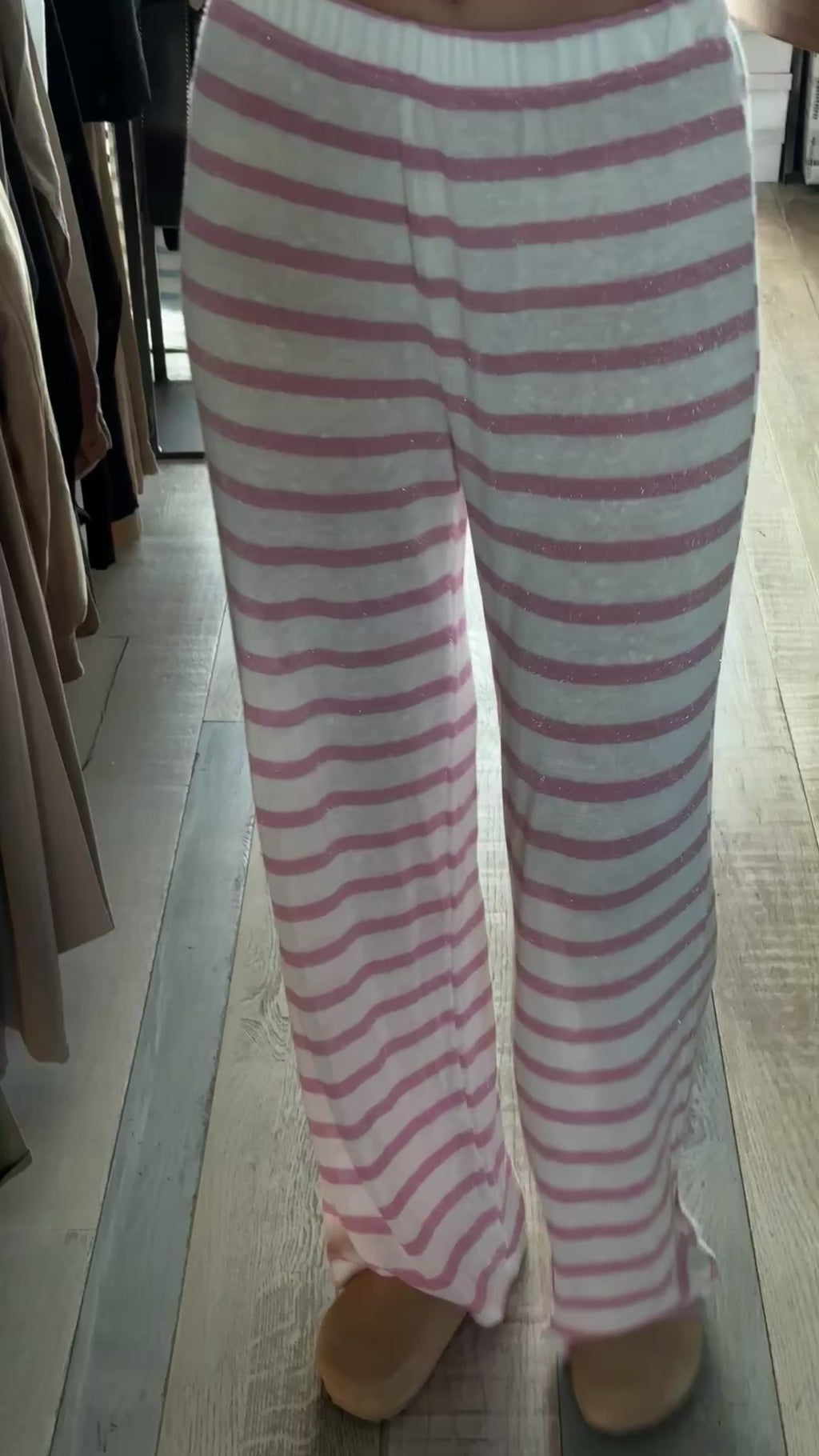 Pantalone a Riga In Lino Rosa