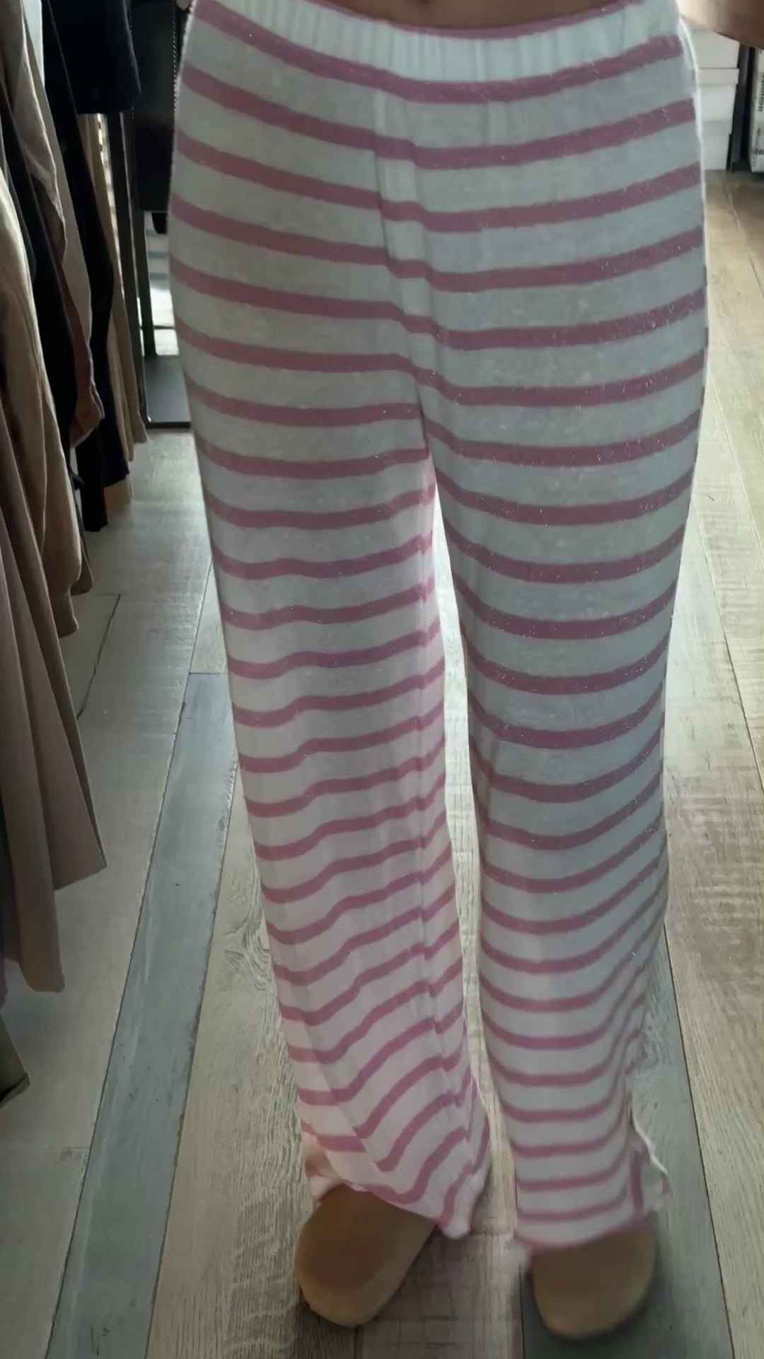 Pantalone a Riga In Lino Rosa