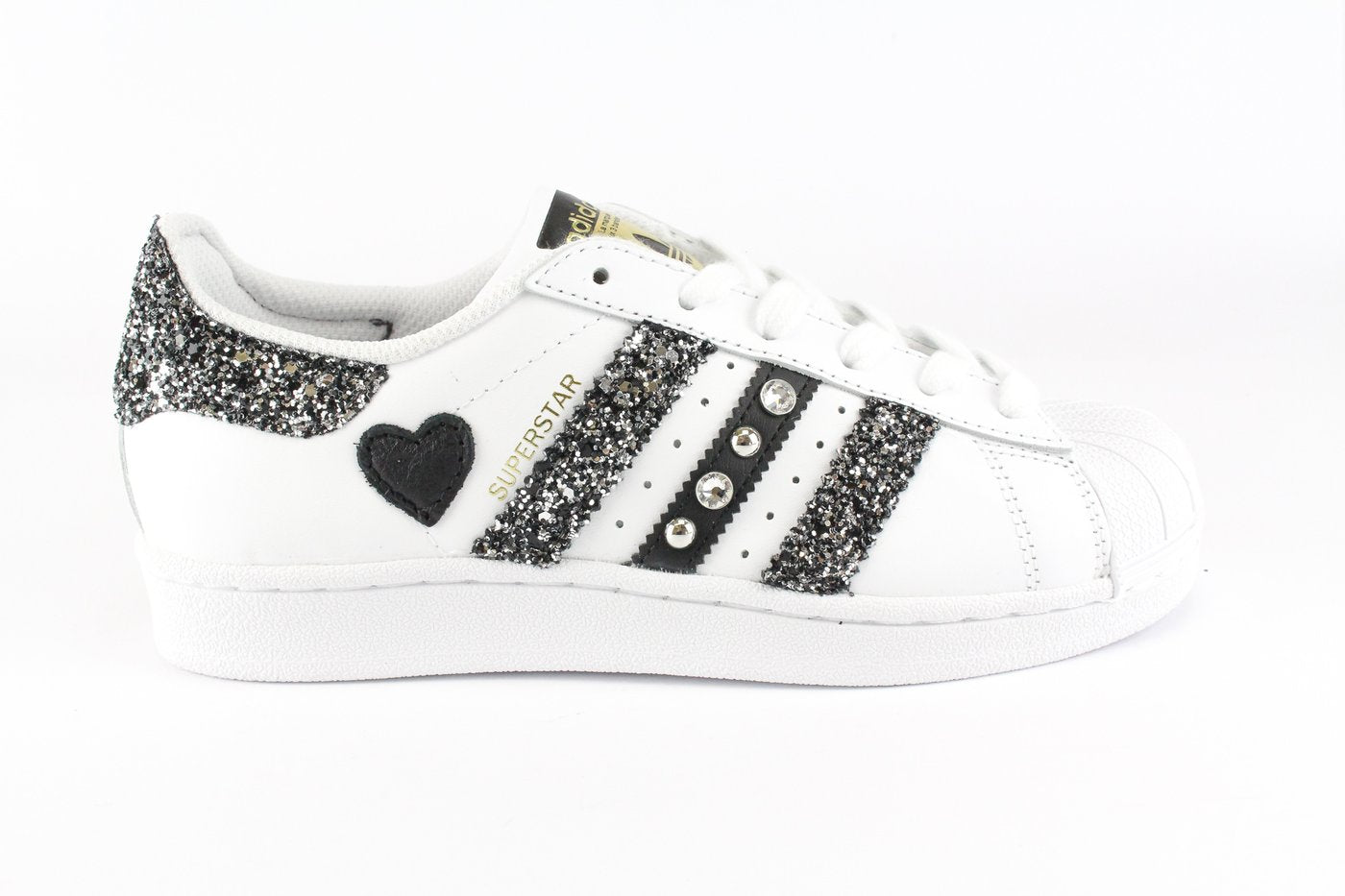 SUPERSTAR GLITTER BLACK SILVER STRASS CUORE
